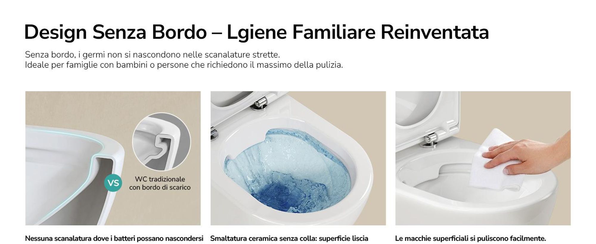 EMKE WC sospeso in ceramica senza bordo WC sospeso a risparmio idrico con risciacquo diretto Doppio foro di risciacquo Coperchio con chiusura morbida Bianco lucido