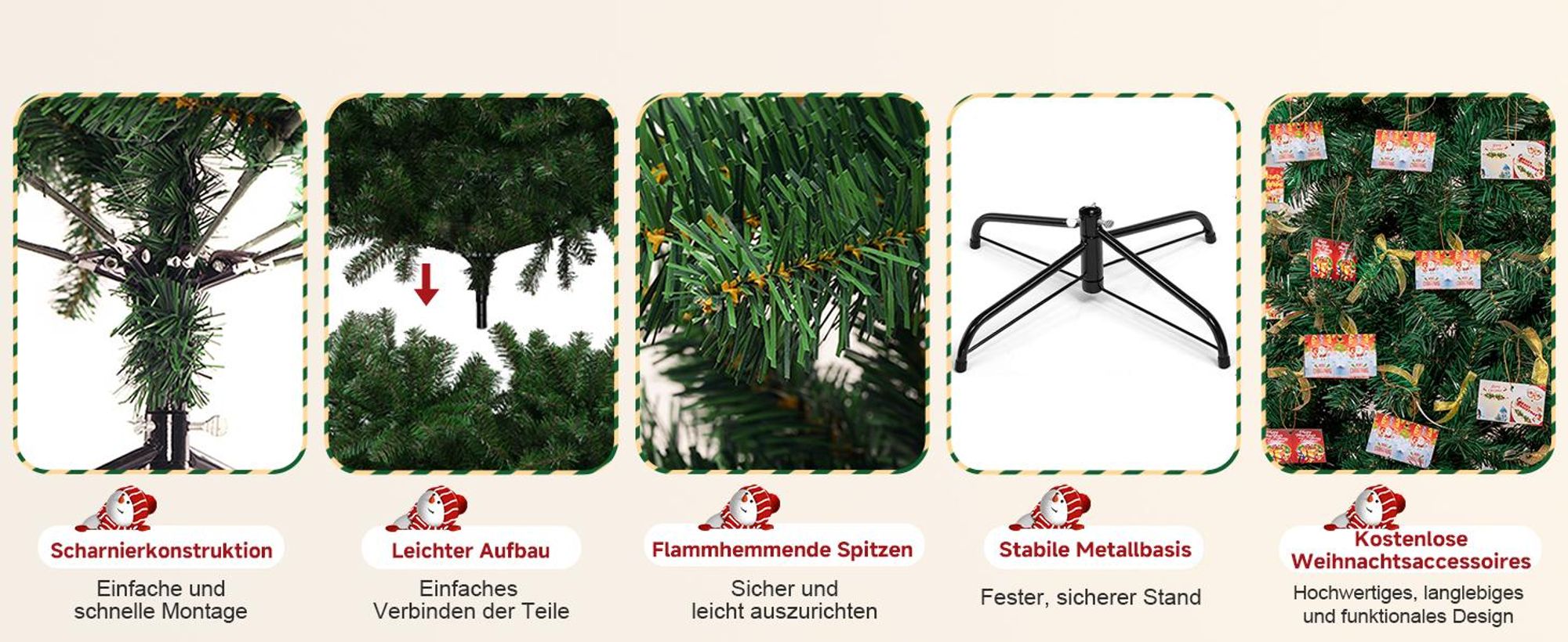 COMHOMA Künstlicher Weihnachtsbaum Weihnachtsdeko 195cm PVC Material mit 910 Spitzen Thickened Branches Foldable mit dekorativen Schleifen & Grußkar