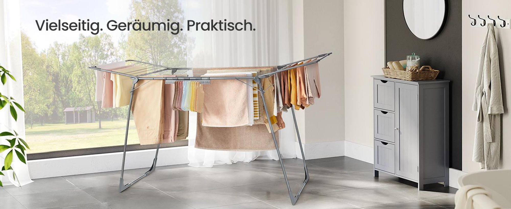 SONGMICS Wäscheständer, Standtrockner, mit Sockenhalter, grau