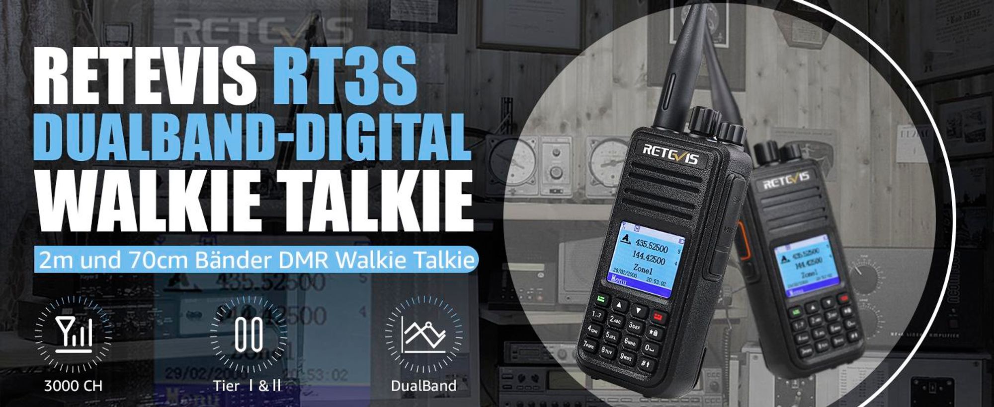 Retevis RT3S DMR Funkgeräte 6 STK, GPS Dualband Amateurfunk, 3000 Kanäle DTMF Aufnahmefunktion, Kompatibel mit MOTOTRBO TierⅠ& Ⅱ für Funkamateure