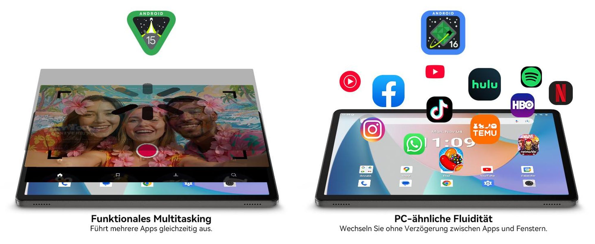 TABWEE Tab 50 Tablet Android 16 und Gemini-KI, 11", 5G wifi, HD+ Display, 24GB(6+18)RAM, 128GB + 2TB erweiterbar, 8000mAh Reverse Charging