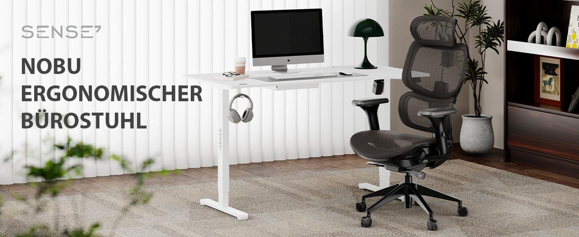 SENSE7 Nobu Ergonomischer Bürostuhl Schreibtischstuhl Schwarz mit 3D-Armlehnen Kopfstütze Netzrücken Wippfunktion Chefsessel Homeoffice 130 kg