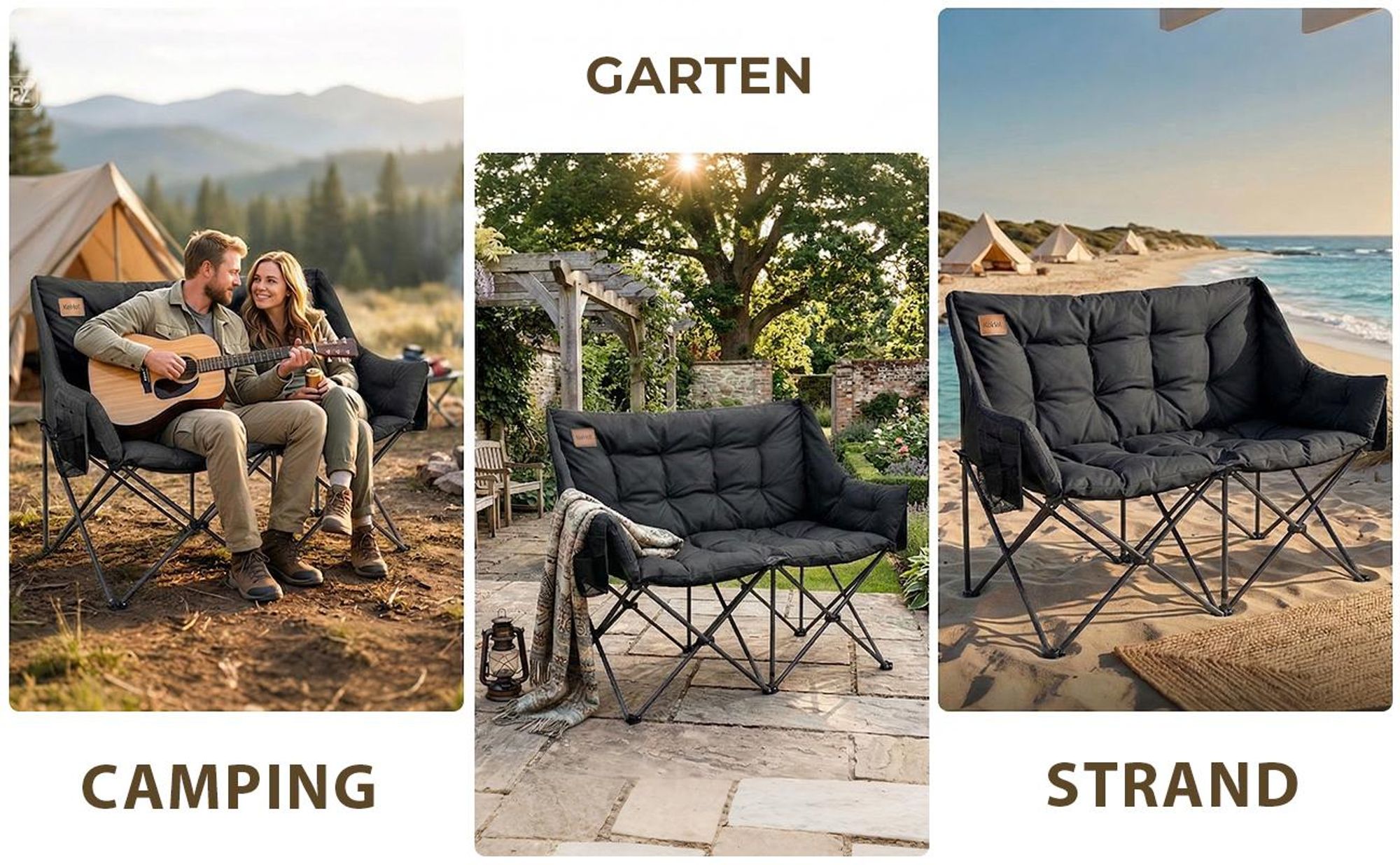 Kehot Klappbare Outdoor-Couch, Doppelsitzer mit Tragetasche, 600D Oxford, bis240 kg