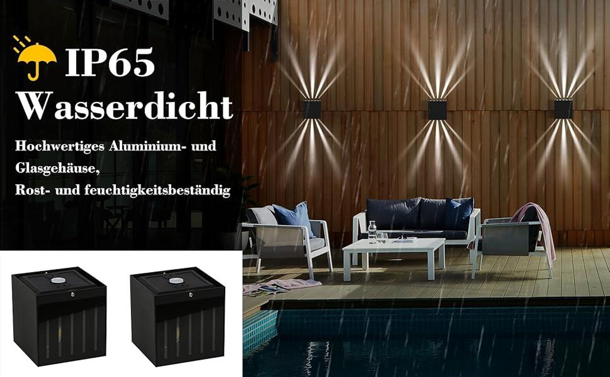 ZMH 2 Stück Wandlampe LED Wandleuchte Innen & Außen - Schwarz Außenlampe IP65 Wasserdicht Außenwandleuchte 3000K Kaltweiß Up Down 10W Wandbeleuchtung für Treppenhaus Flur Balkon Badezimmer