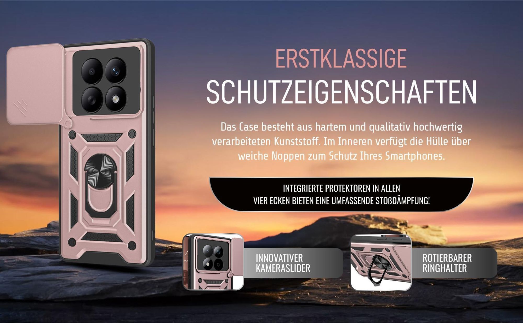 Handycase in Rosegold für Xiaomi Redmi Note 15 / 15 5G mit Ringhalter