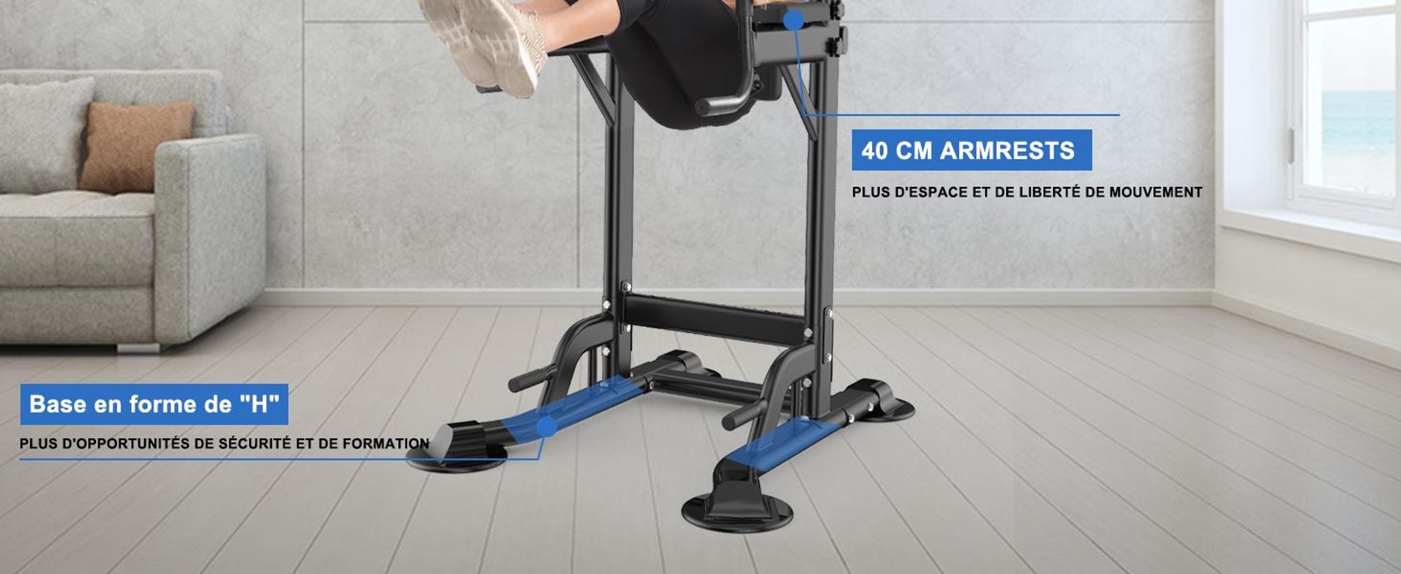 DH FitLife Power Tower Dip Station – Station de Musculation avec Barre de Traction et Barres de Dip pour Entraînement à Domicile