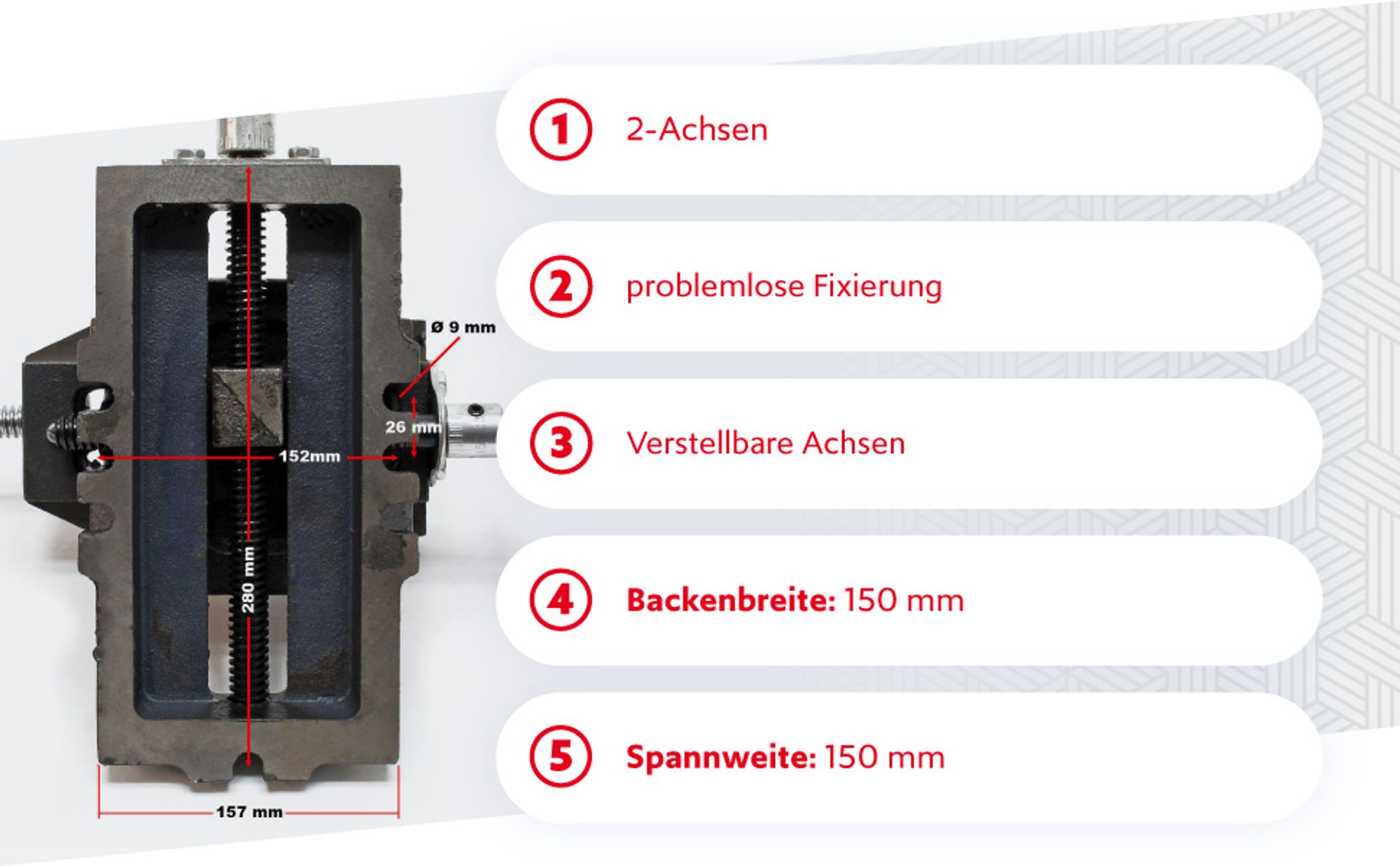 Wiltec Maschinenschraubstock 2 Achsen 150 mm, Schraubstock 40x37,5x16 cm aus Gusseisen, Arbeitsitsch für Kreuztisch, Frästisch, Werkbank