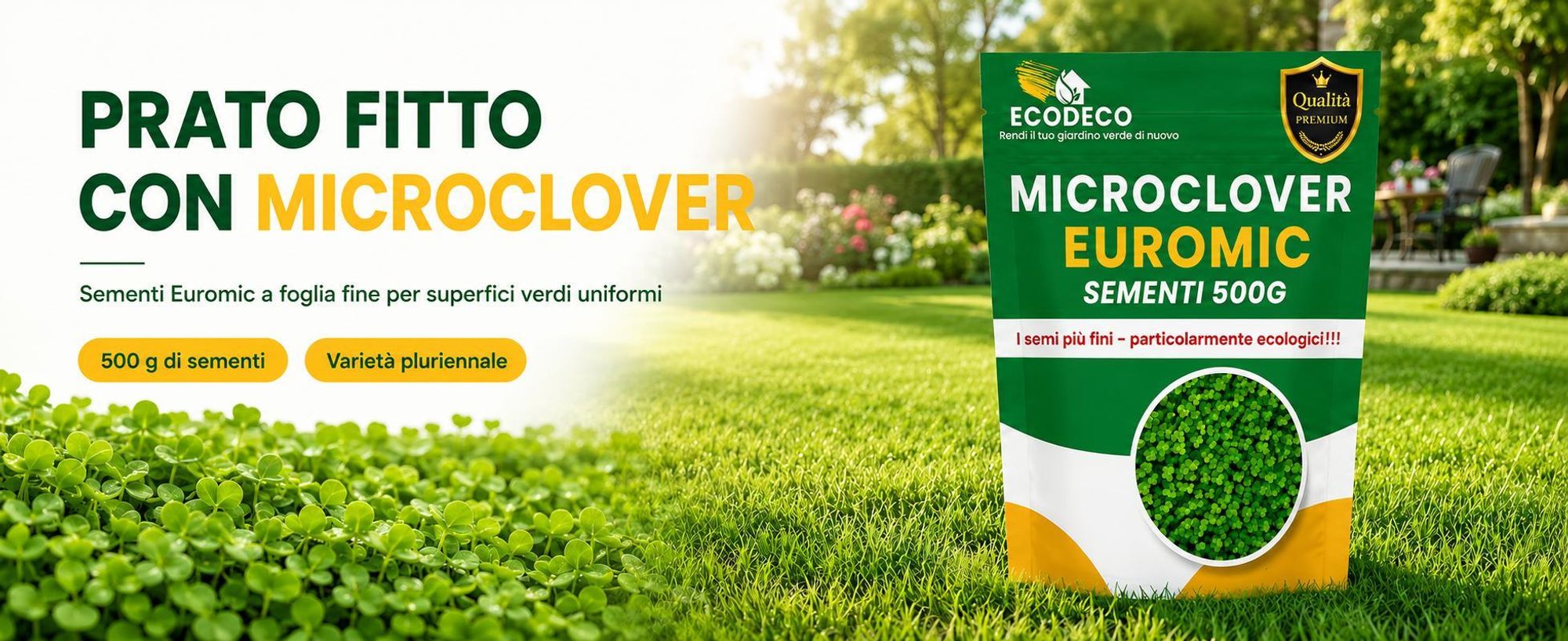EcoDeco microtrifoglio, semi di trifoglio nano per prato, semi microtrifoglio per prato rigenerante e resistente, 0,5 kg
