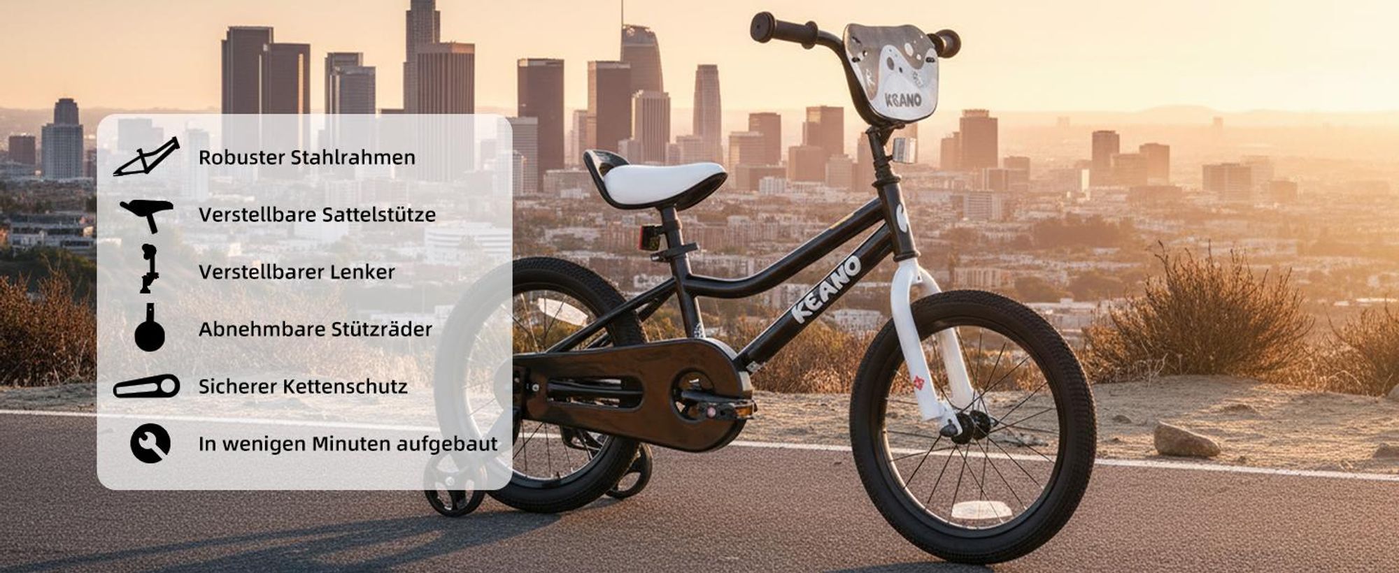 KEANO Kinderfahrrad mit abnehmbaren Stützrädern für kleine Fahranfänger