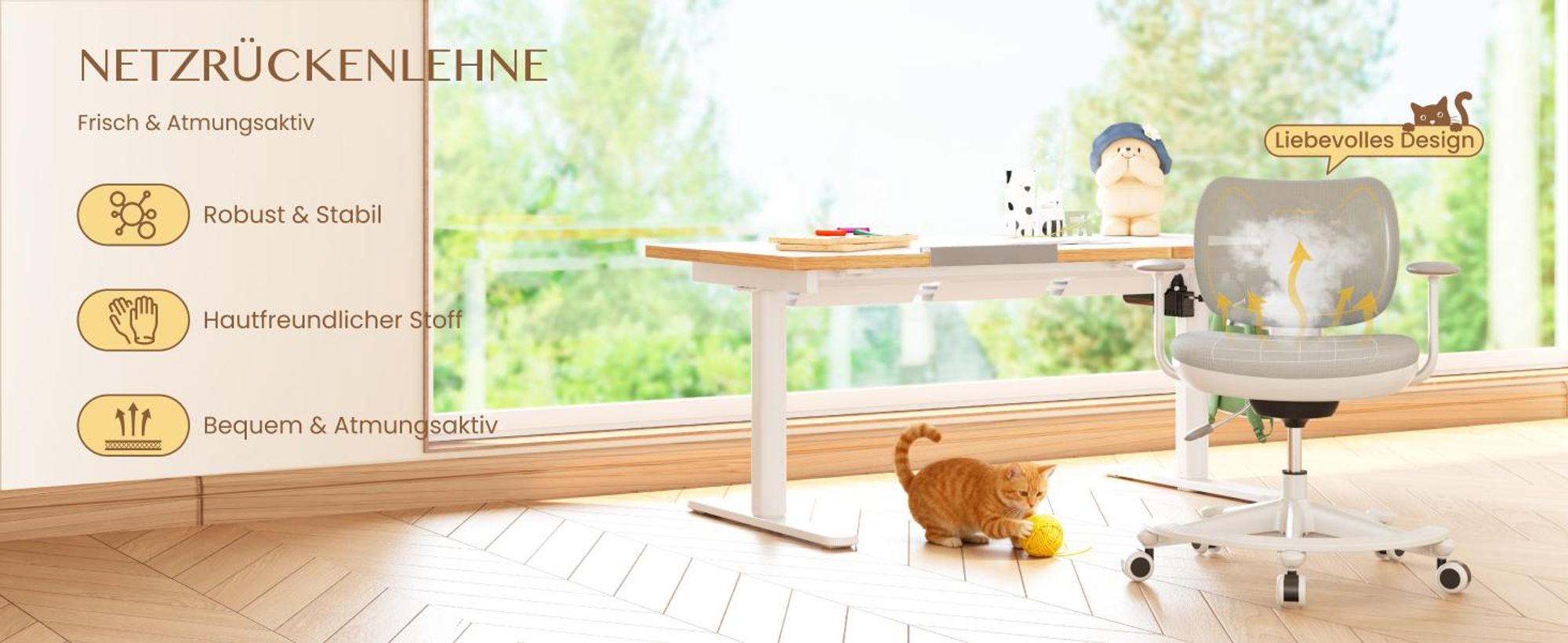 FLEXISPOT Kinderschreibtisch und Stuhl Set, Elektrisch höhenverstellbar, Neigbare Tischplatte, 3 Speicherplätze, Kindersicherung, 110x52 cm