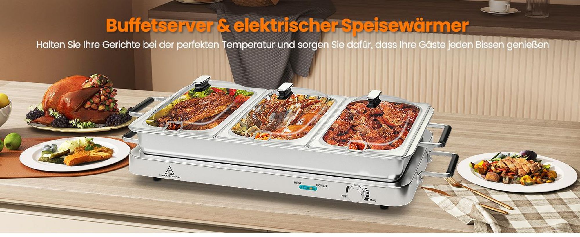 COSTWAY 3in1 Warmhalteplatte 450W elektrisch, Wärmebehälter mit Temperaturregler bis 150℃, Speisewärmer 9L Edelstahl
