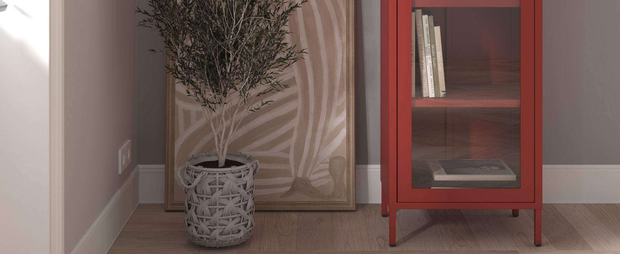 Vitrinenschrank Bücherschrank mit 4 Fachböden Vitrine Glitzernd Metall Rot