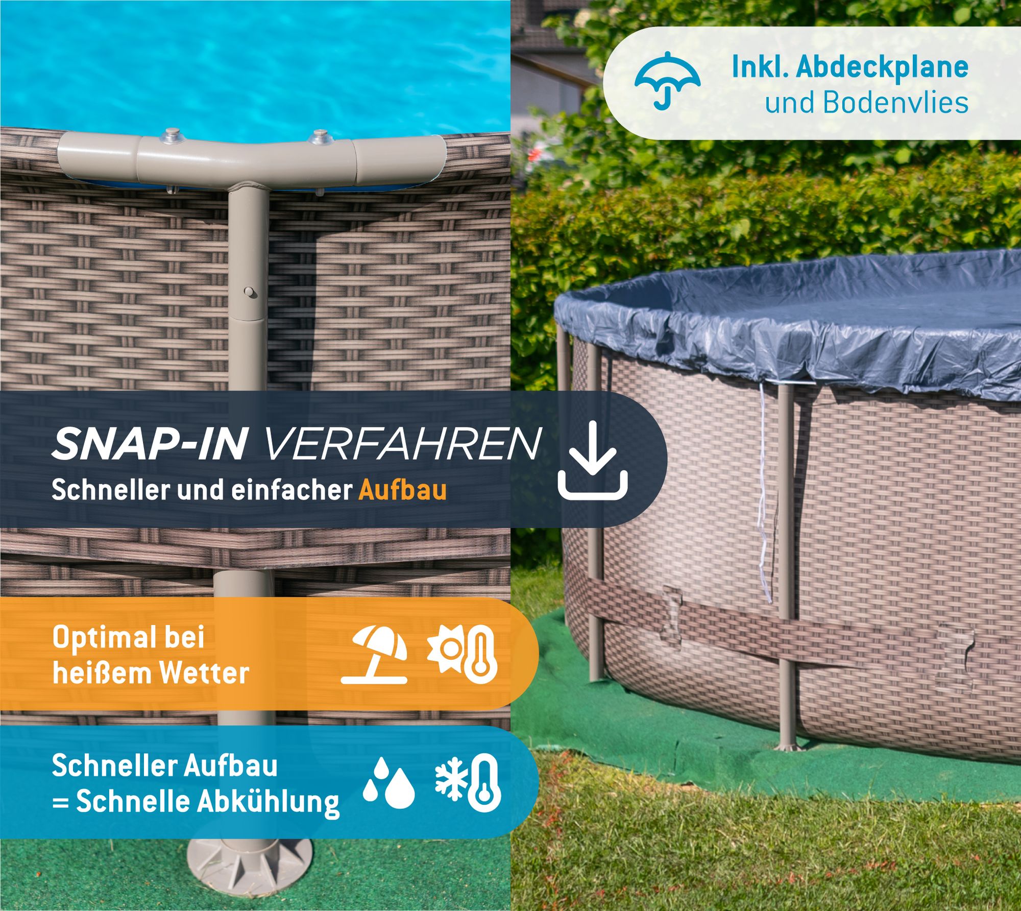 Summer Waves Active Frame Pool Aufstellpool rund inkl. Zubehör Rattanoptik braun Ø 457x107 cm