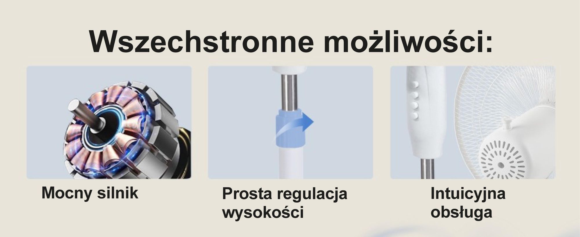 EXTRALINK wentylator stojący 45W – biały, cicha praca, chłodzenie powietrza