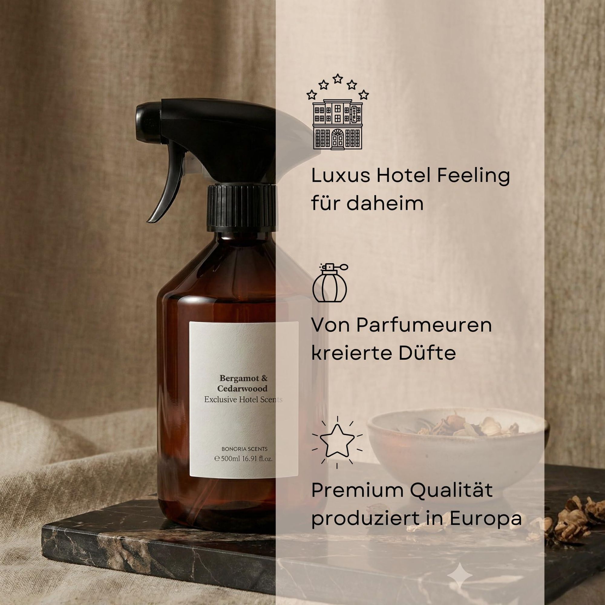BOHORIA® Raumspray Bergamotte & Zedernholz - Hotel Scents Air Spray 500 ml – Raumduft für Boutique Hotel Feeling