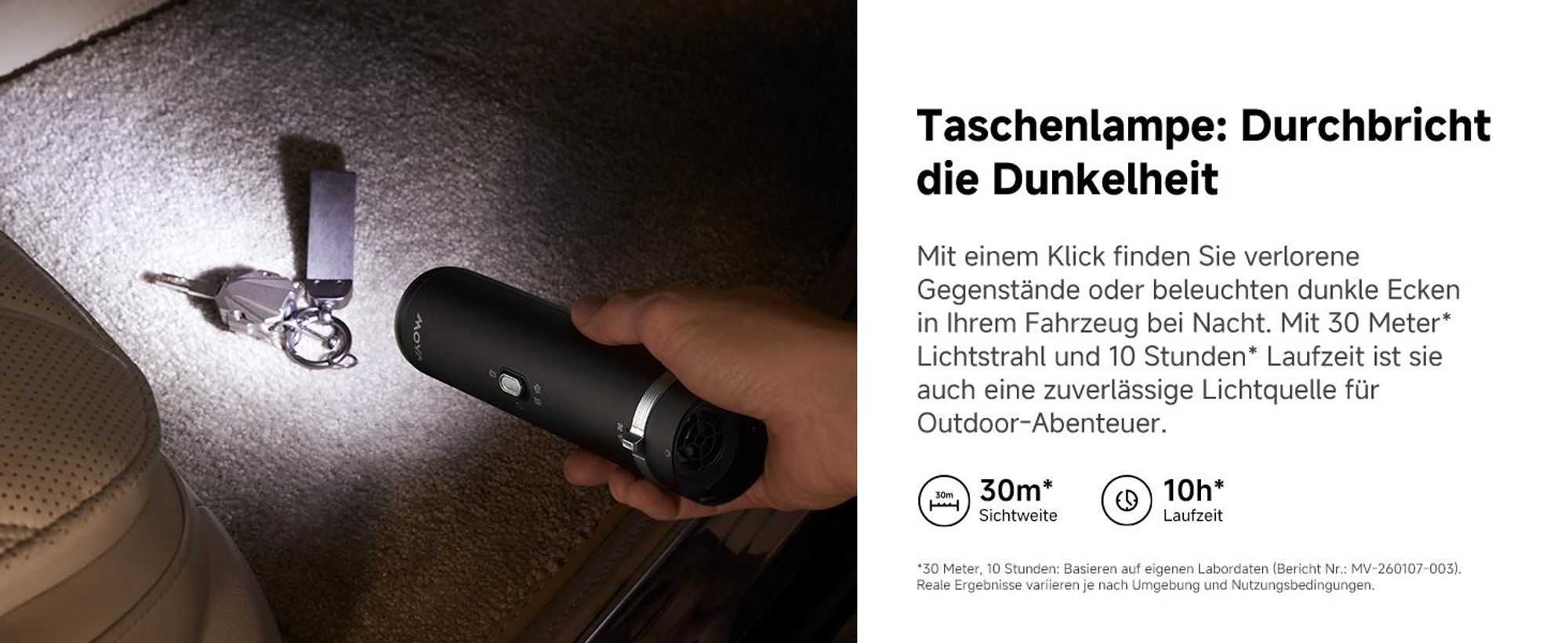 MOVA H10 Kabelloser Staubsauger, 18.000Pa Saugkraft, 3-in-1 Handstaubsauger, LED-Licht, Sicherheitshammer, Ultraleicht 450g, Für Auto & Zuhause