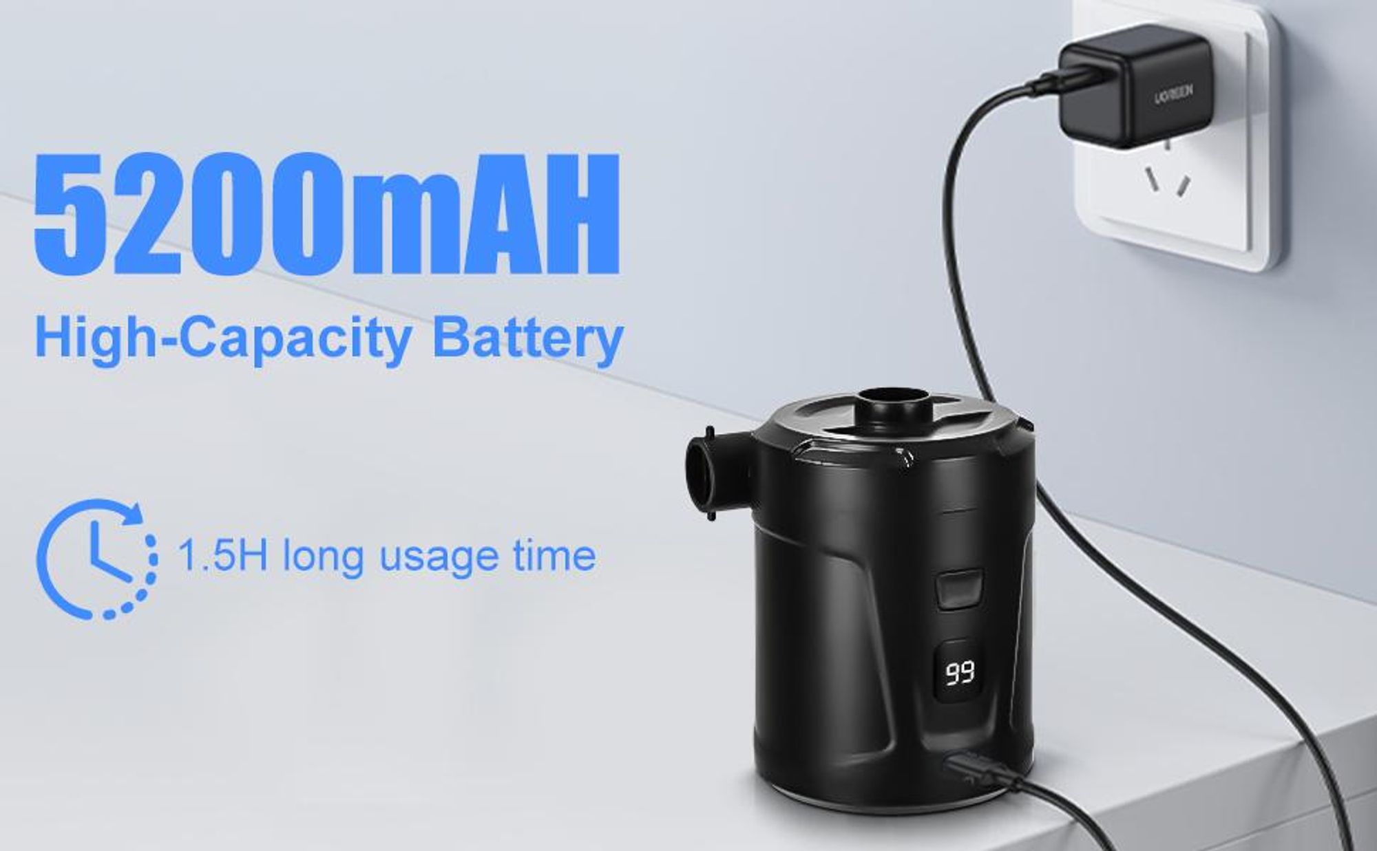 Elektrische Luftpumpe, 5200mAh Akku Luftpumpe, Elektrische Luftpumpe, Mini Luftpumpe, Tragbar Elektropumpe, mit 4 Luftdüsen