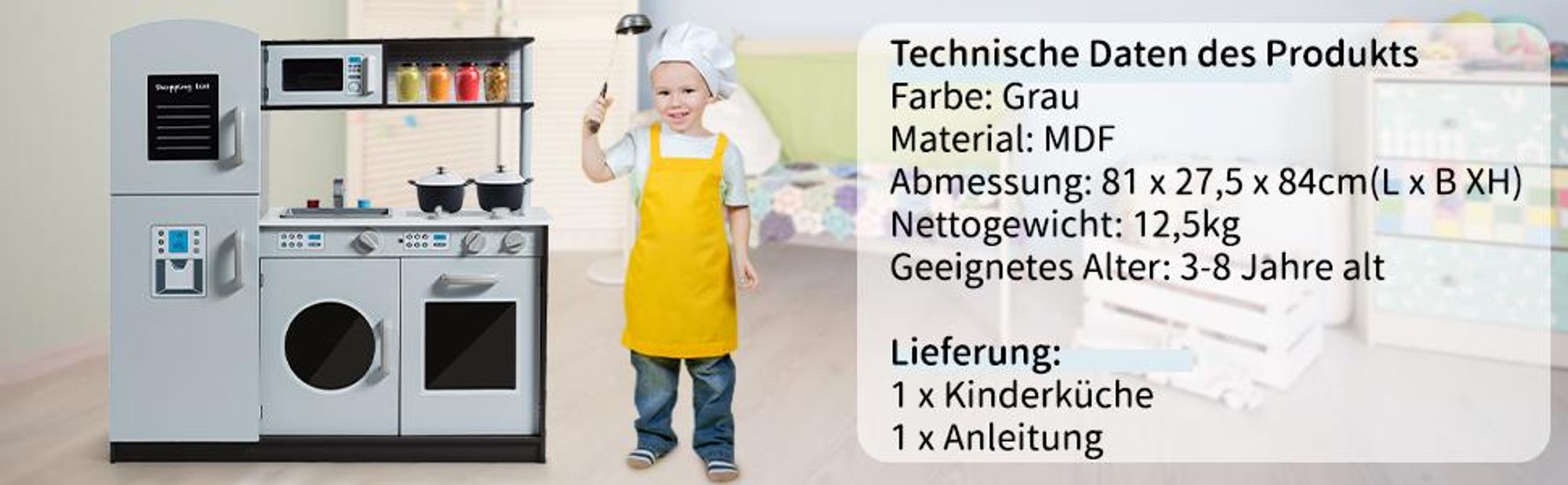 COSTWAY Kinderküche, Spielküche mit Tafel, Spüle, Wasserhahn, Klickgeräuschen, Herd, Backofen & Mikrowelle, Spielzeugküche für Kinder ab 3 Jahren