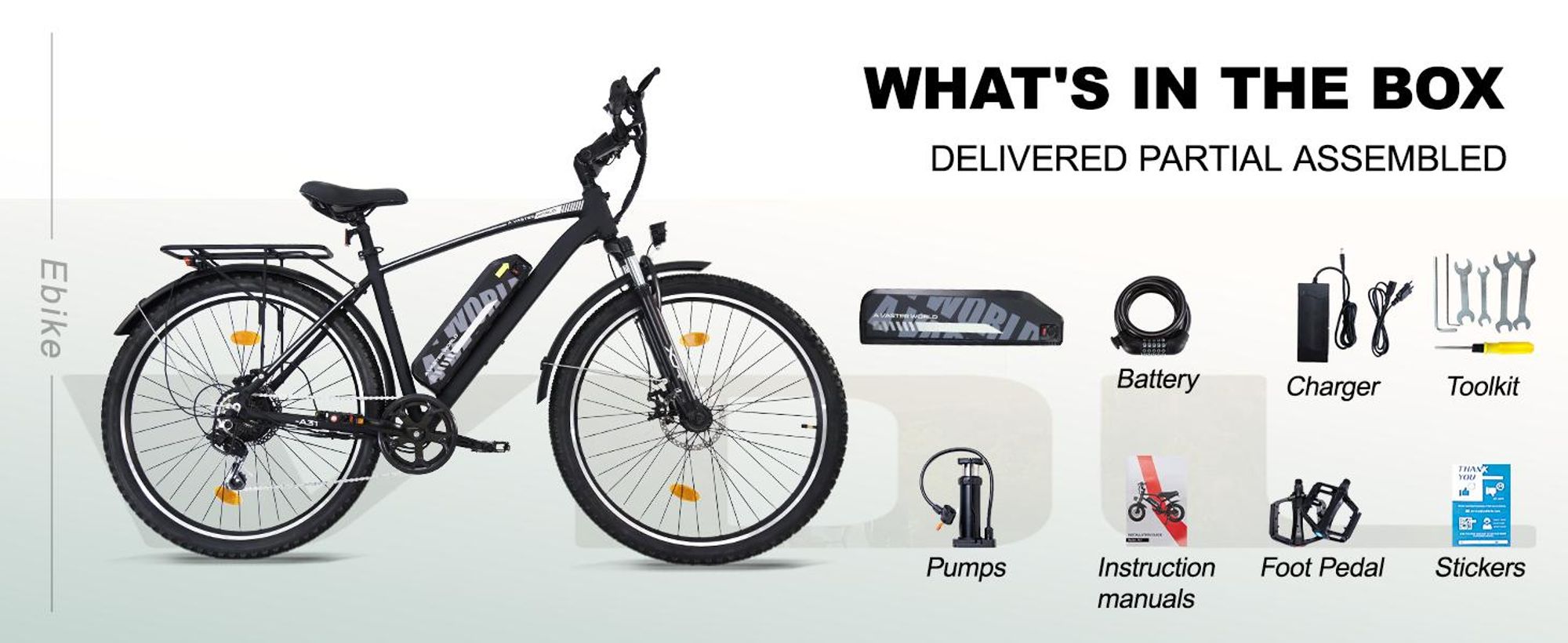 A31 E-Bike Citybike 27,5 Zoll, 150kg, 800 lm LED, herausnehmbarer 36V 12,8Ah Akku, Shimano 7-Gang, Scheibenbremsen, Pedelec 25 km/h, 250W Motor