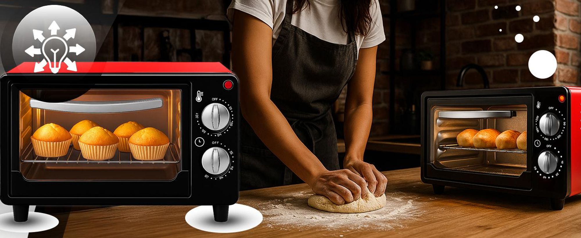 Mini-Backofen, 10L 600W, Pizzaofen von 0 bis 230 °C 60 min Timer, Umluft, Vielseitiger Mobiler, Minibackofen fur Camping, 34,5 x 20 x 18 cm Retoo