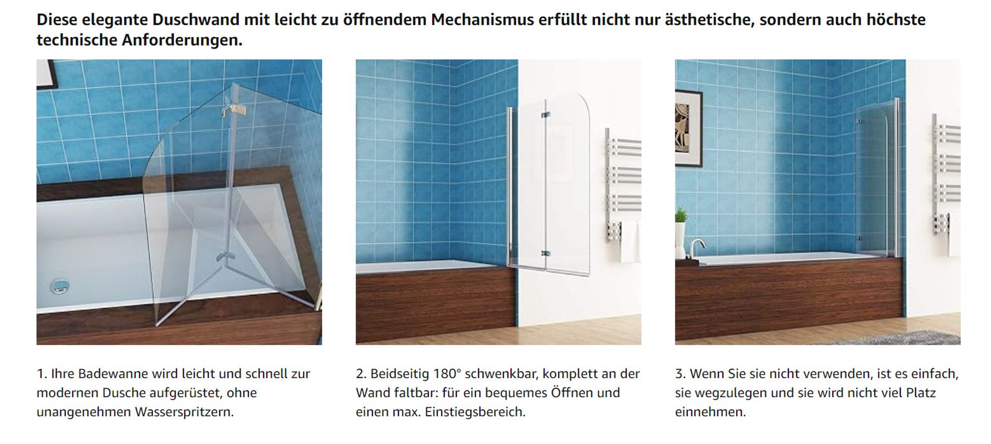 120 x 140 cm Badewannen 2 TLG. Faltwand Aufsatz 180° Duschwand Duschabtrennung Nano Glas DAY