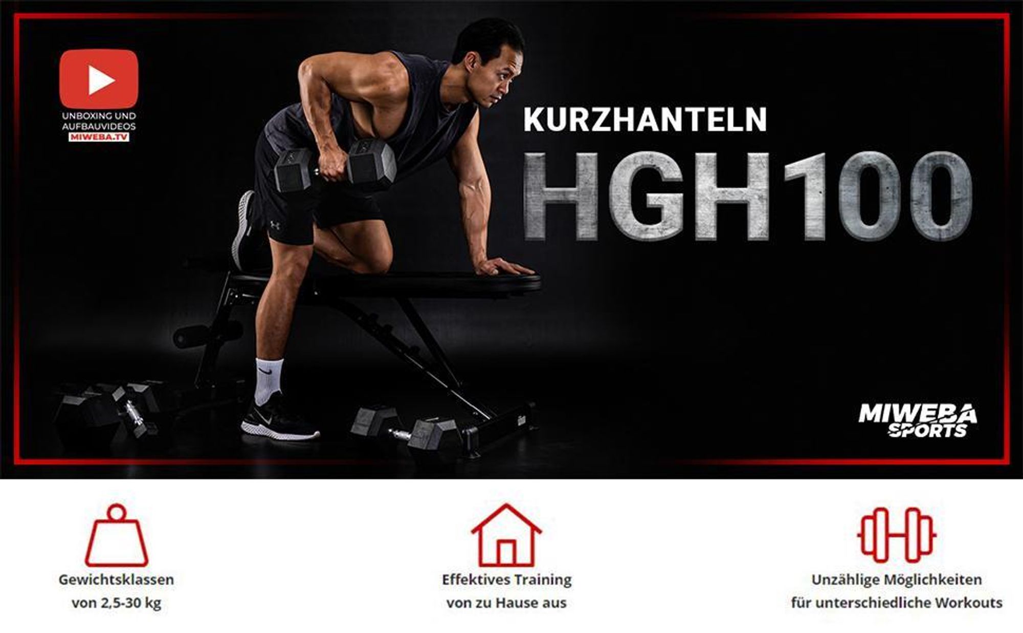 Miweba Sports Hexagon Kurzhantel 2er Set HGH100 | Gusseisen Hantel - Krafttraining - Workout - Fitnesstraining - Gewichte - Gymnastikhanteln (2,5 kg)