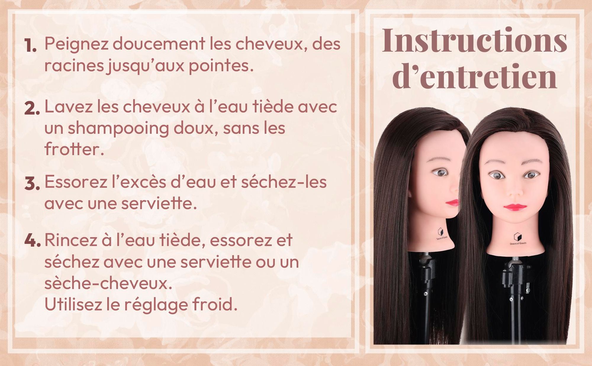 Desire of Goods Pratique Tête de Coiffeur Marron - Pied & Accessoires de Styling - Tête de Coiffeur - 70 cm
