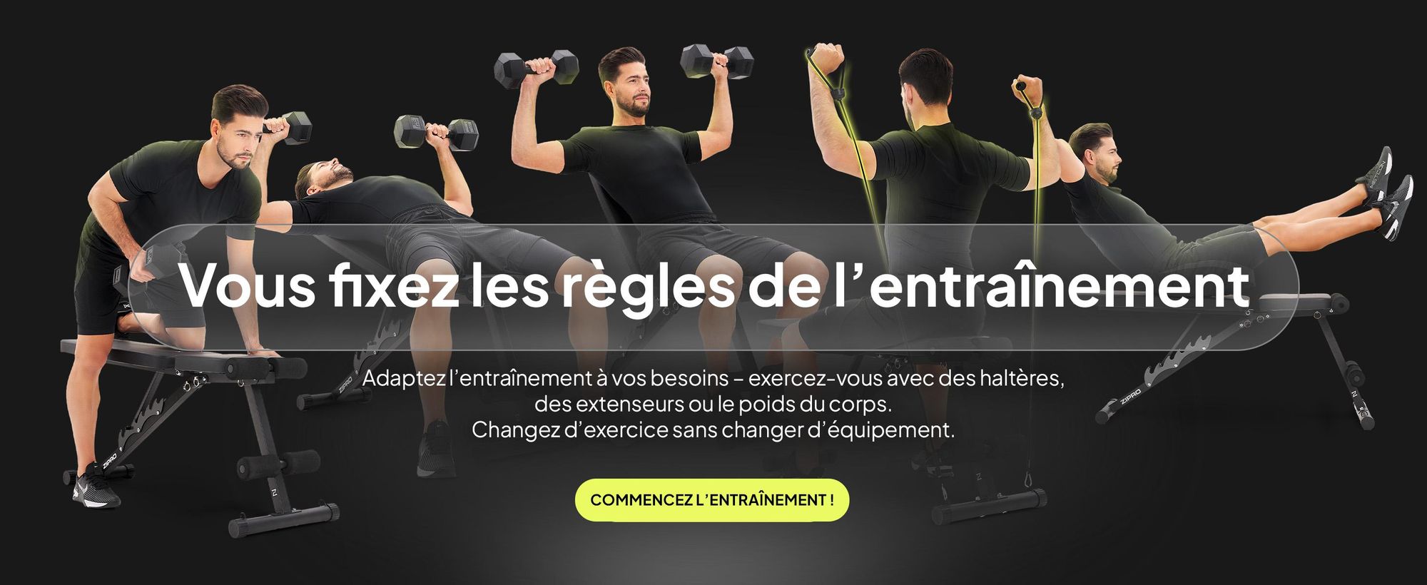 Banc de musculation pliable Zipro Tempo – Banc d'entraînement réglable pour la maison Banc incliné Banc négatif avec extenseurs Charge maximale 230 kg Idéal pour les haltères