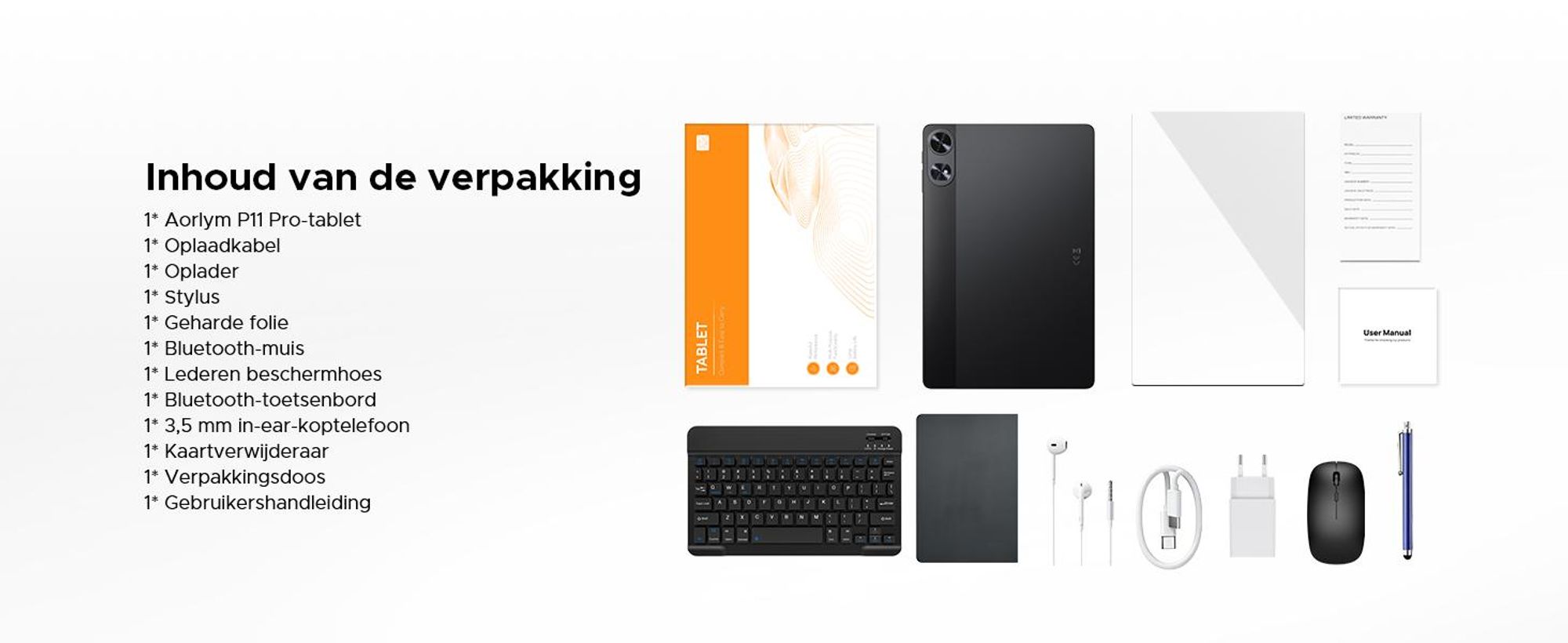 AORLYM P11 PRO, 48 (8+40) GB + 128 GB, tablet van 11 inch, Android 16, 8800 mAh, met toetsenbord/muis/stylus/hoesje, 5G WiFi, Gemini AI, 3,5 mm hoofdtelefoonpoort