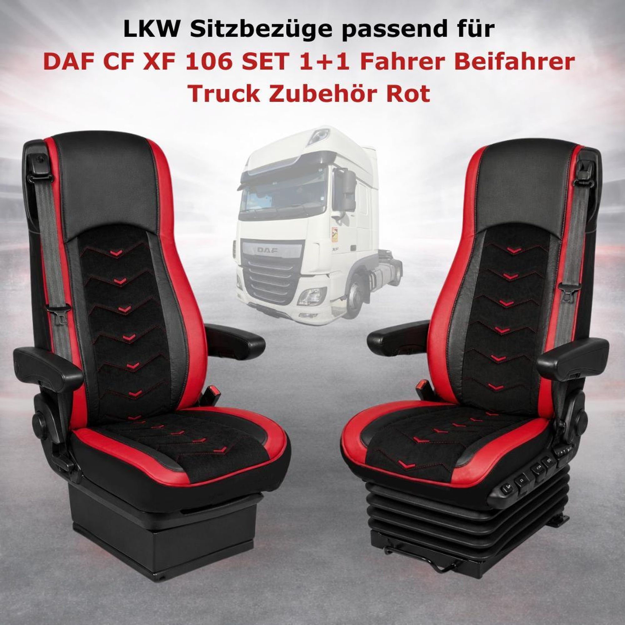 LKW Sitzbezüge passend für DAF CF XF 106 SET 1+1 Fahrer Beifahrer Truck Zubehör Rot