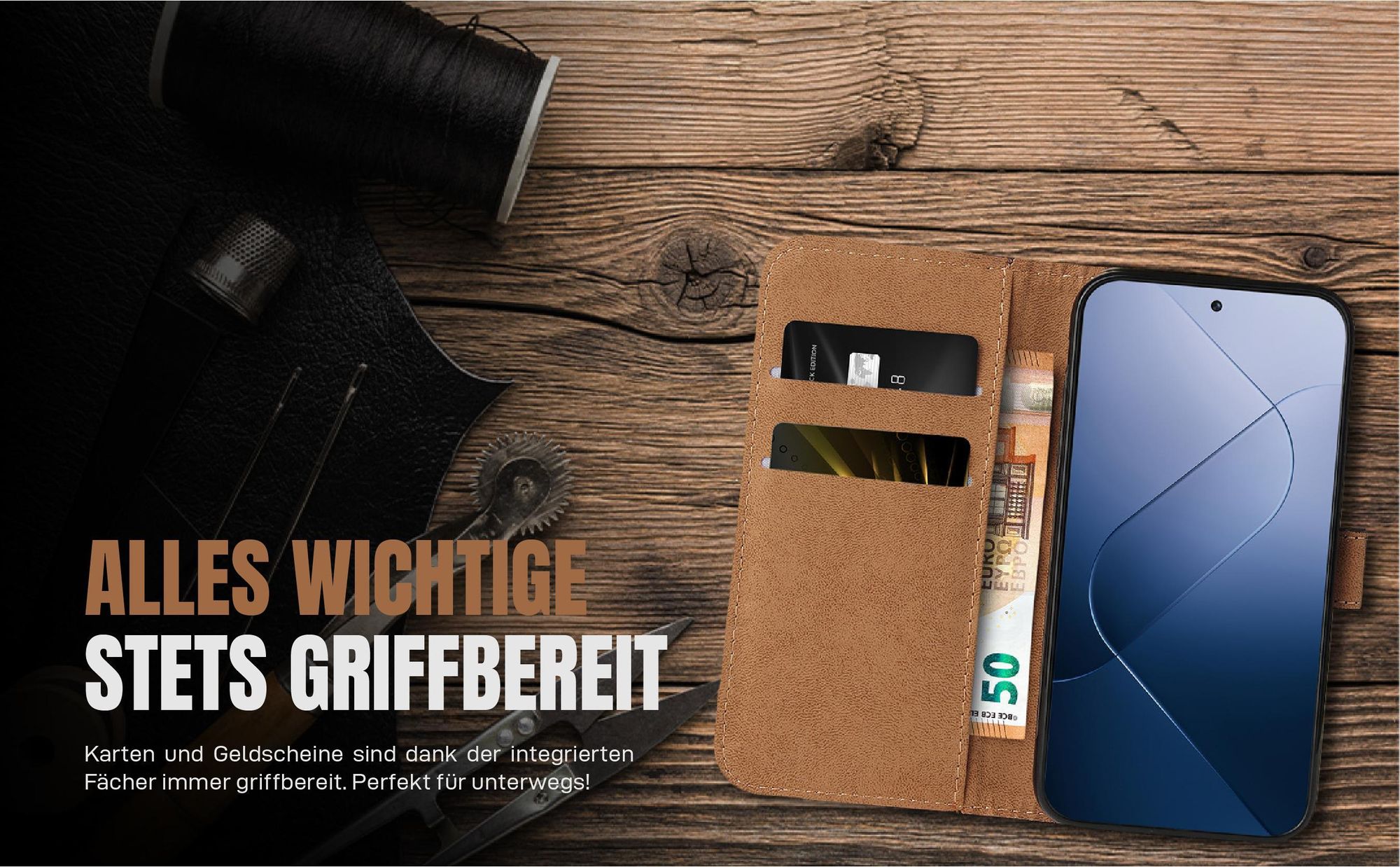 Klassische Schutzhülle für Xiaomi Redmi Note 14 Pro mit Kartenfächern und Geldfach