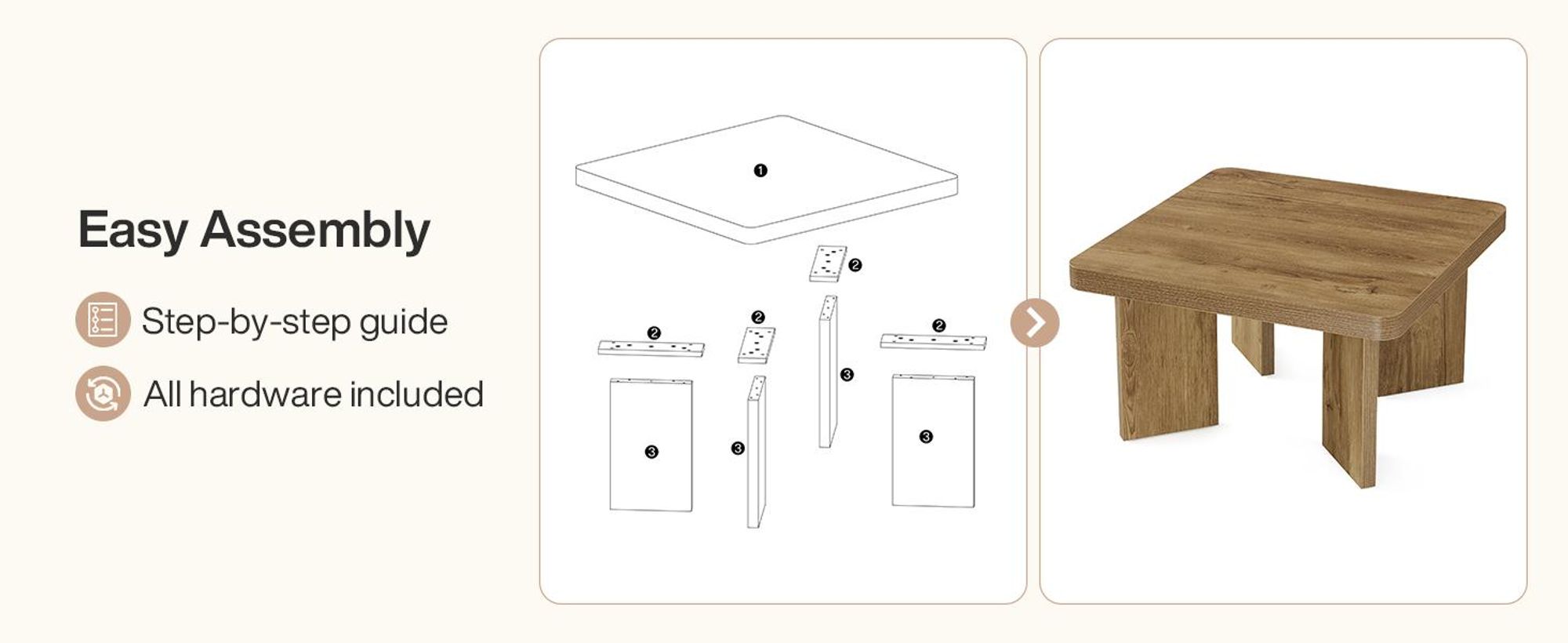 Tribesigns Couchtisch aus Holz 80 cm, im Landhausstil mit dicker Tischplatte und stabilen Beinen für Wohnzimmer, Schlafzimmer, Balkon und kleine Räume