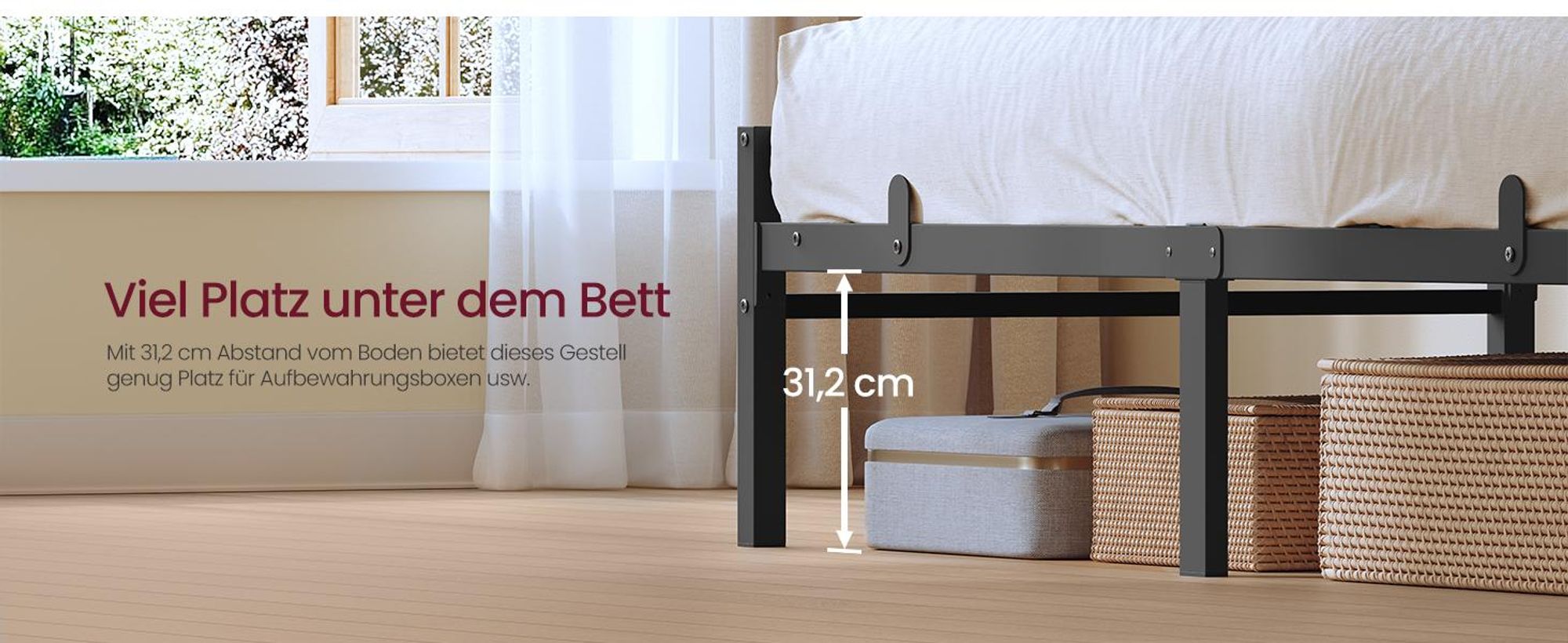 VASAGLE Bettgestell 140 x 200 cm mit Stauraum, Metallrahmen, Bett mit LED-Beleuchtung und Kopfteil, schwarz-braun