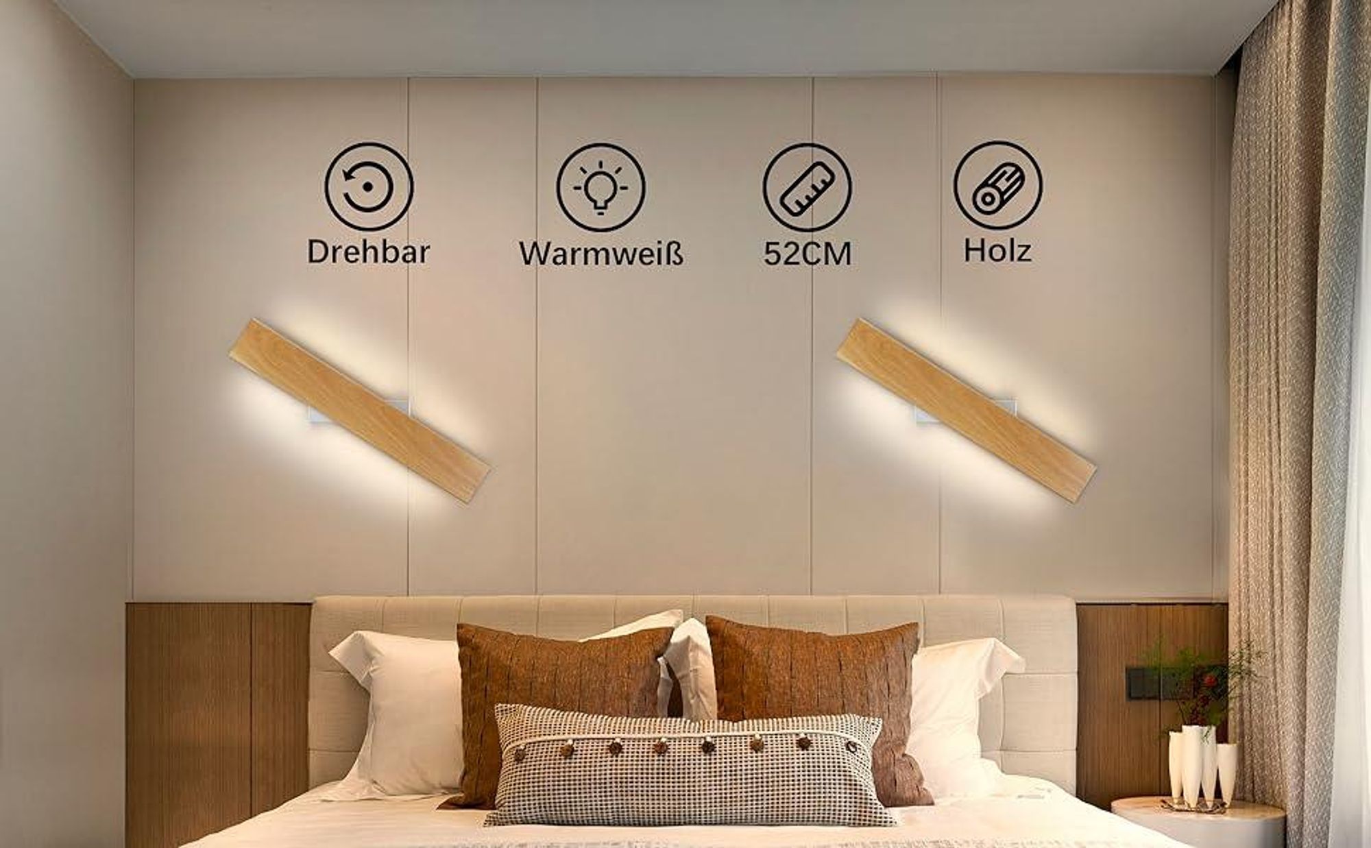 ZMH LED Applique murale intérieure - 52CM Bois Moderne Lampe de couloir Up et Down Design 17W Lampe de cage d'escalier Indirecte 3000K Blanc chaud Eclairage mural