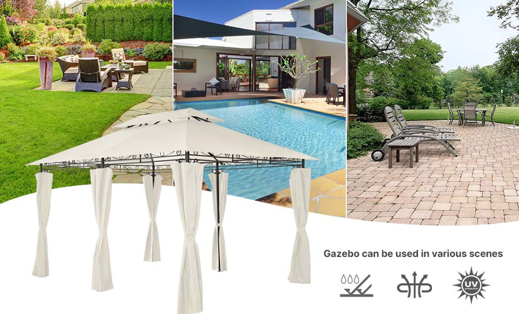 Mondeer Gartenpavillon 3x4m Premium Pavillon Metallrahmen Stabil Beige