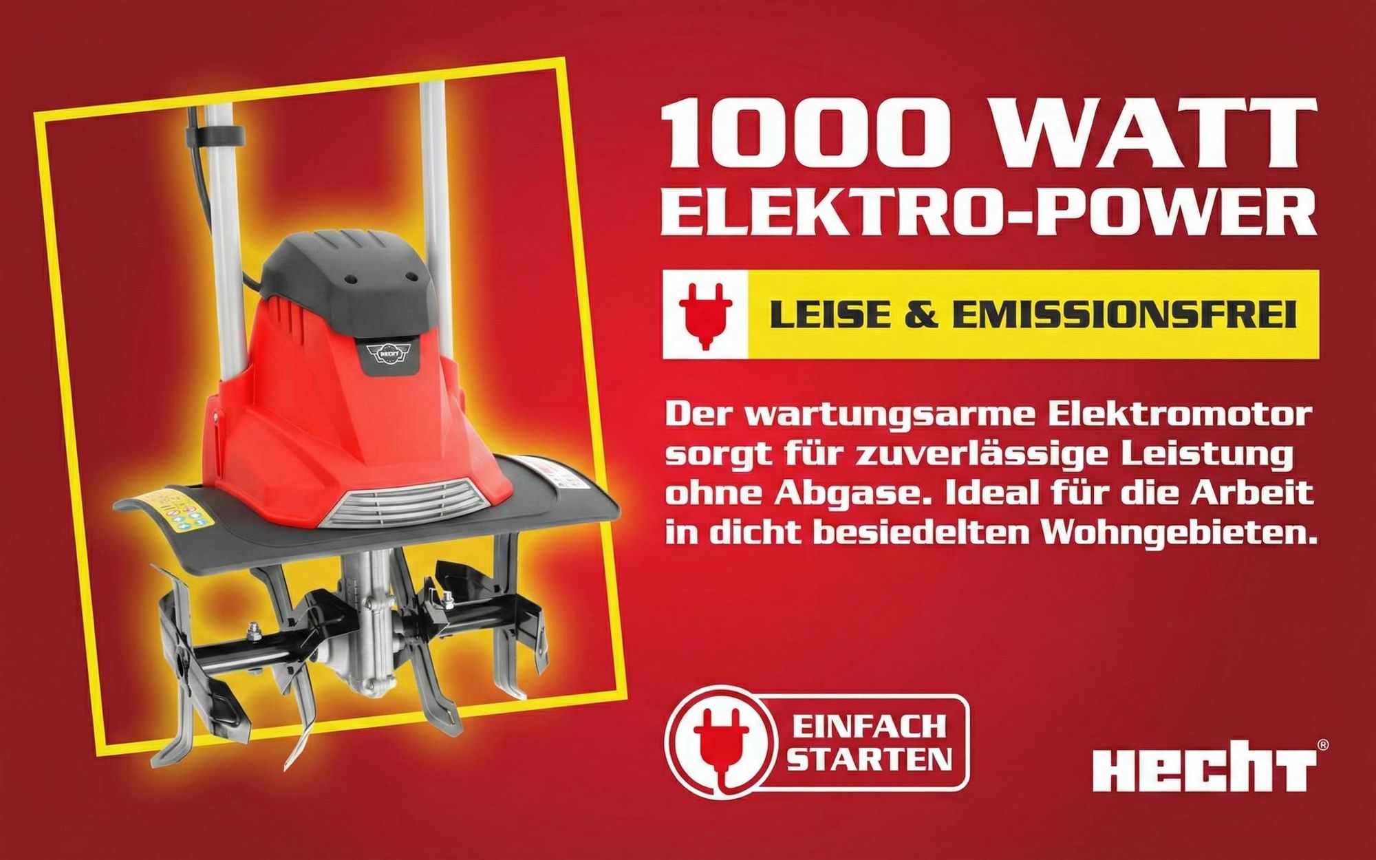 HECHT 738 Motorhacke Elektro | 36,5 cm Arbeitsbreite | 20 cm Arbeitstiefe | 1000W | 16 Messer | 430 U/min