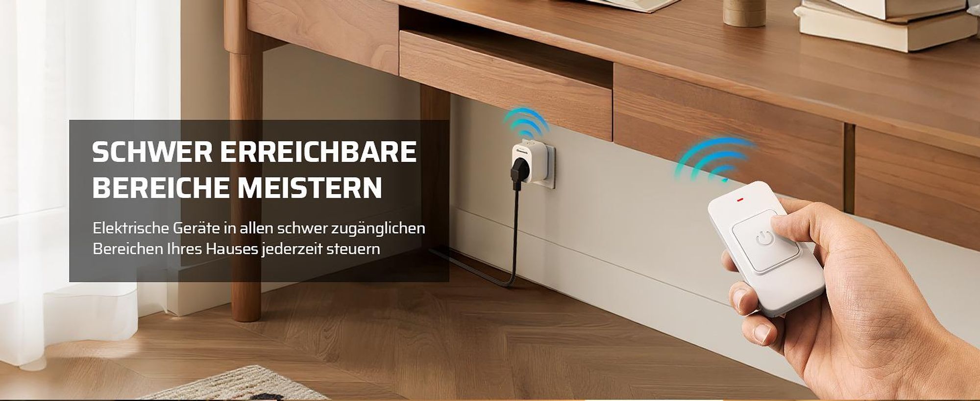 DEWENWILS Funksteckdosen mit Fernbedienung, 3680 W, Magnetische Ein-Tasten-Schalter, 30 m Reichweite,Weiß