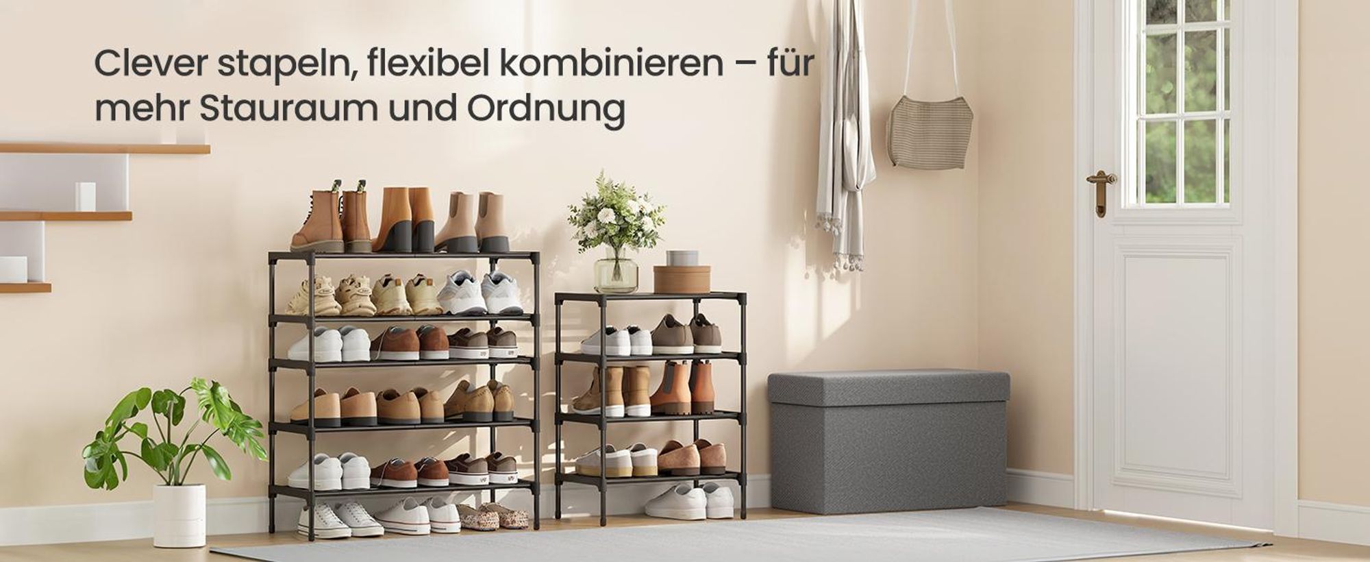 SONGMICS Schuhregal, 4 Ebenen, Schuhablage schmal, Schuh-Organizer Metall, 30 x 45 x 66 cm, schwarz