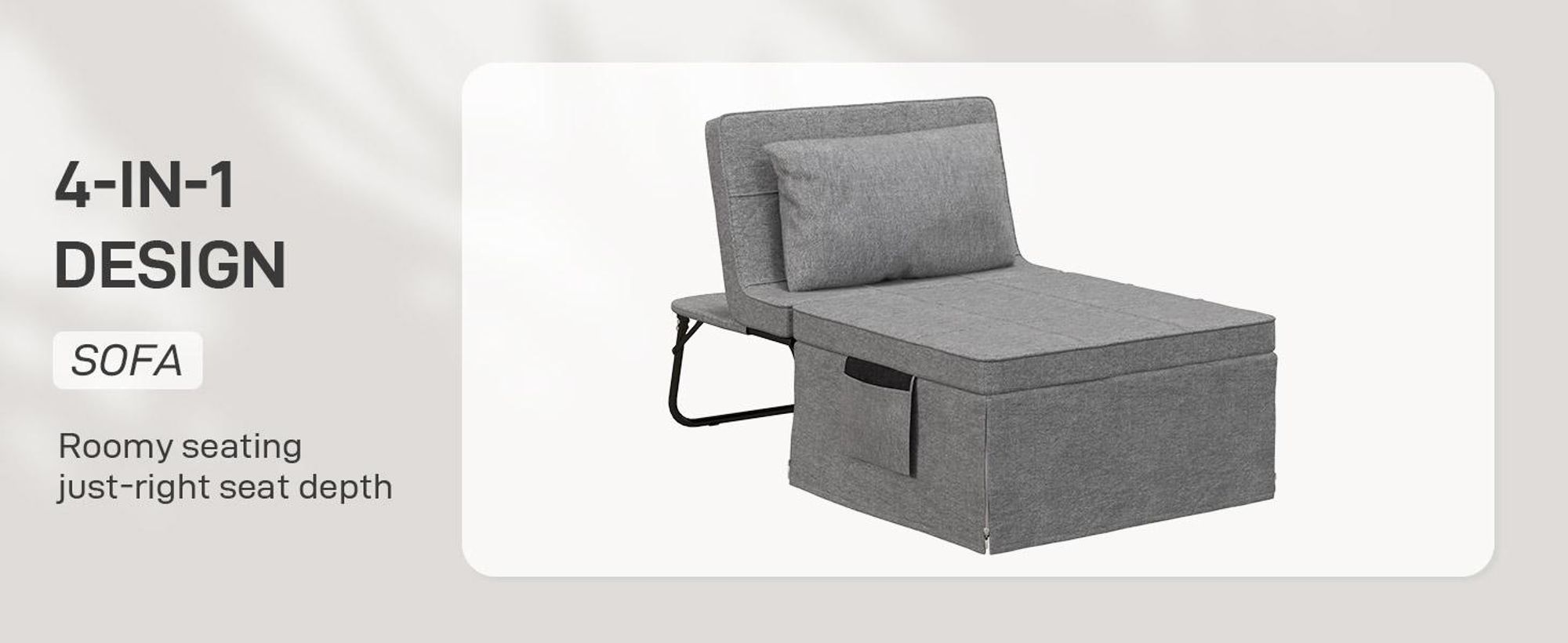 Łóżko składane HOMCOM 4 w 1 75 x 190 cm, łóżko dla dorosłych, składane, z 8-centymetrową grubą pianką, łóżko podróżne z metalową ramą, łóżko pojedyncze z 5-poziomową regulacją wysokości i poduszką, nośność do 150 kg