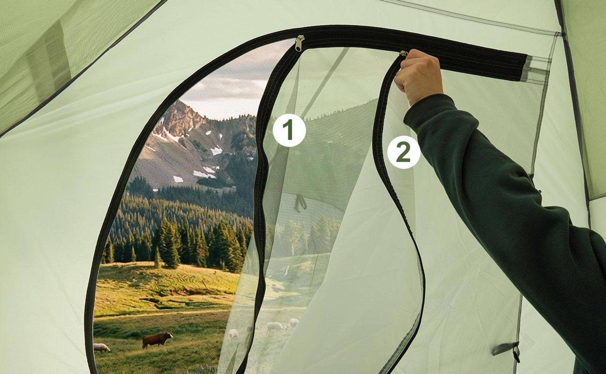 Yorbay Campingzelt mit Vorraum für 3-4 Personen,Leichtes Tunnelzelt (wasserdichtes Zelt mit UV-Schutz 50), für Camping, Reisen, Trekking, Garten,