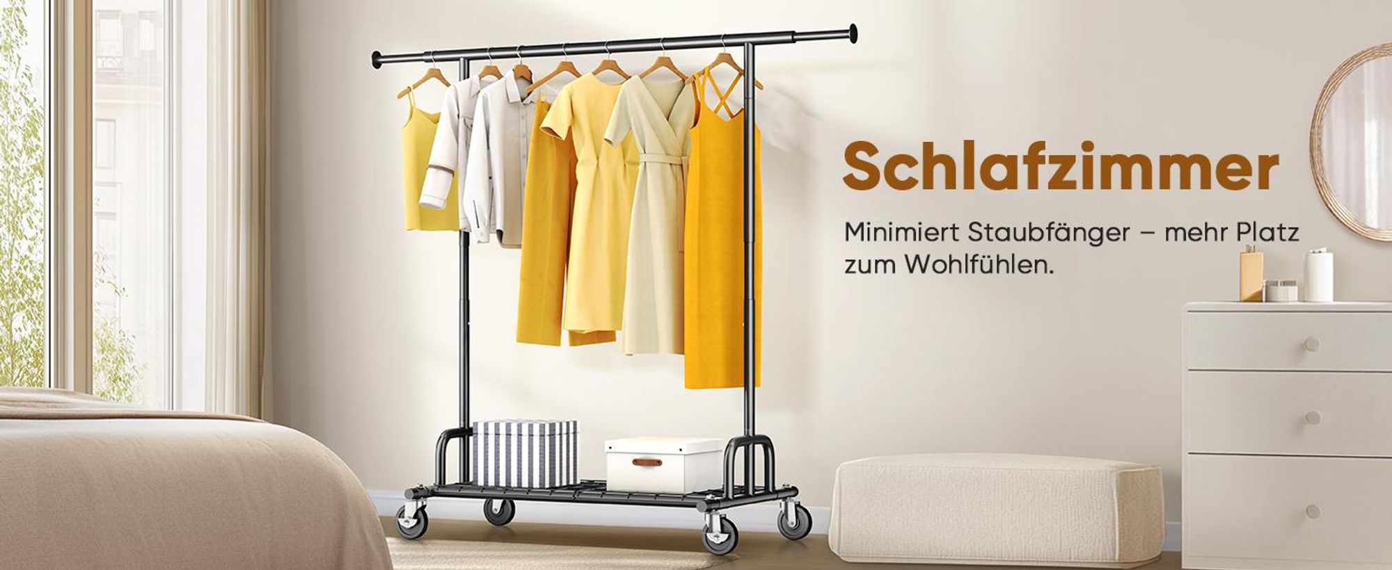 HOKEEPER Kleiderständer mit Einlegeböden,Kapazität 218kg, Kleiderstange auf Rädern,Tragbarer Garderobenständer zum Aufhängen, Schwarz