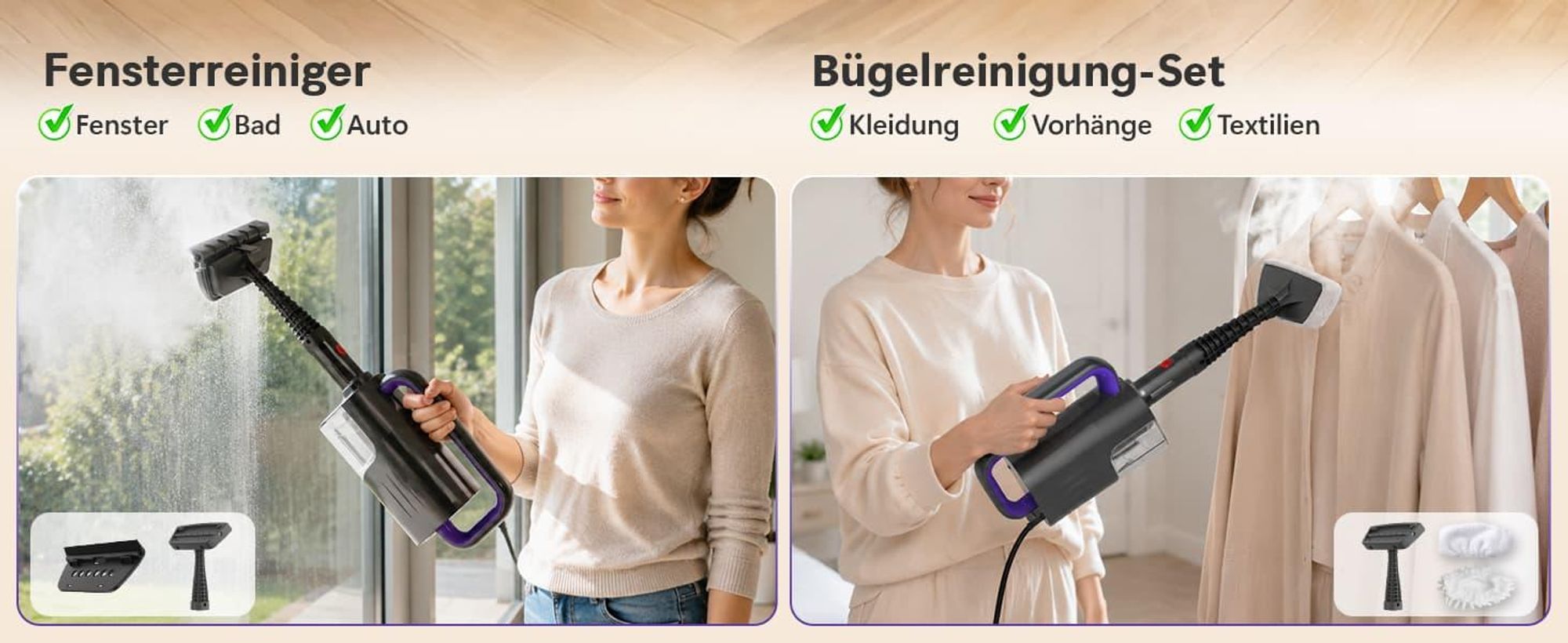 Dampfreiniger, 1500W handdampfreiniger & Dampfbesen, 15s Aufheizzeit, 4bar Dampfreiniger & Dampfdruck, Drehkopf, für Boden, Sofa, Küche, Bad & Fenster