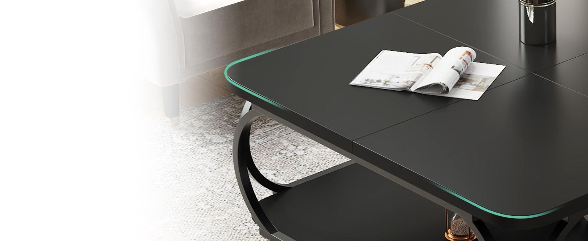 100 cm Couchtisch Quadratisch, Wohnzimmertisch, Schwarz Industrie Design, Holzwerkstoff Couchtisch Niedrig Wohnzimmertisch, Beistelltisch für Modern