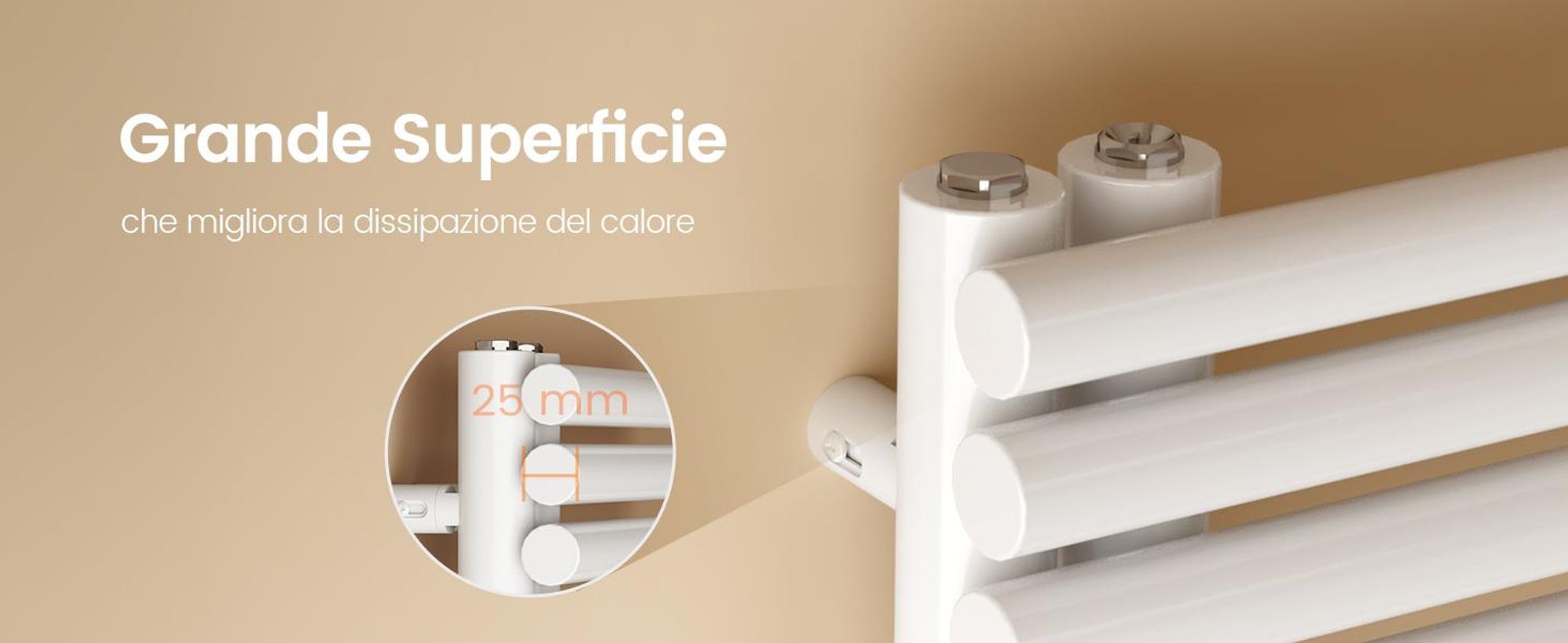 EMKE Radiatore da bagno con attacco laterale Tubo tondo bianco Scaldasalviette 126,5 x 60 cm 776 W  Scaldasalviette da bagno per funzionamento con acqua calda Montaggio a parete senza resistenza elettrica