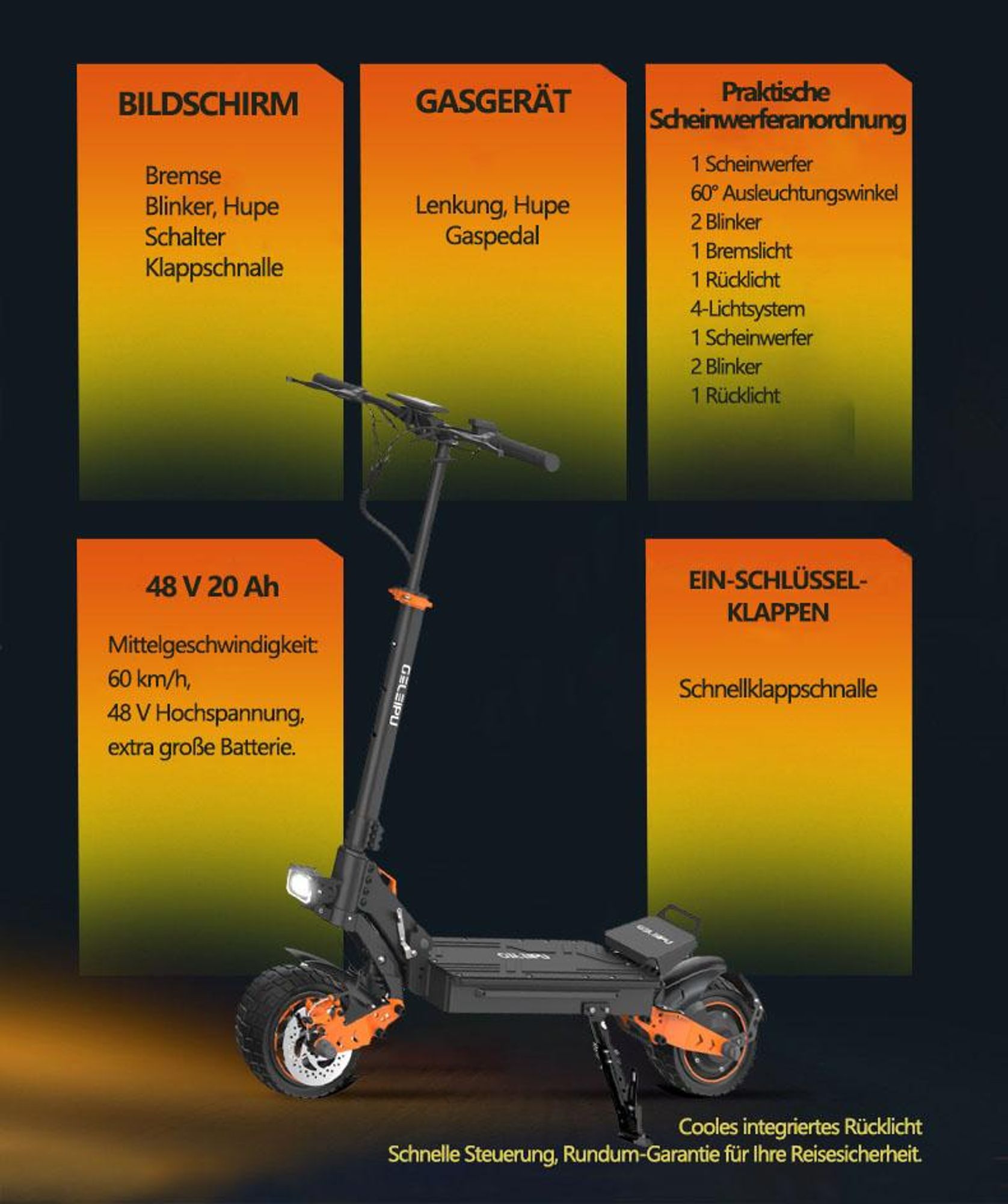 Elektroroller Z1 - Akku 48V20AH 10" Räder Scheibenbremse - Schwarz