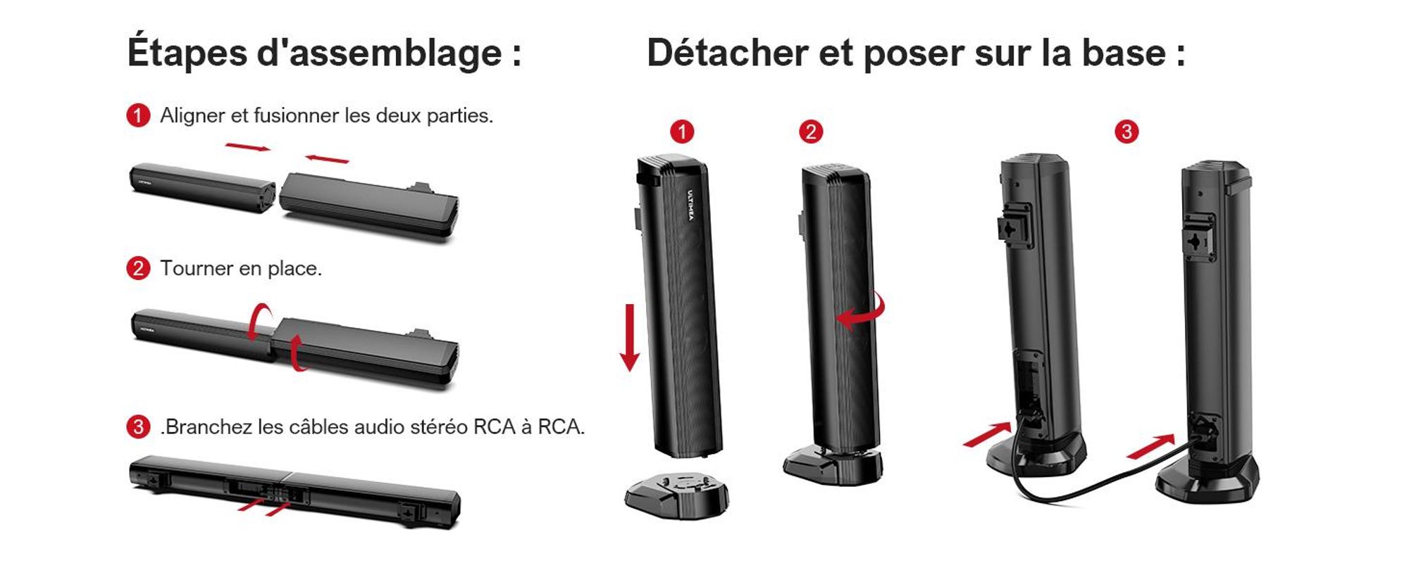 Barre de son ULTIMEA 2.2 canaux pour téléviseurs, barre de son divisible 2 en 1, Bluetooth® 5.3, ARC/Optique/Aux, Apollo S40