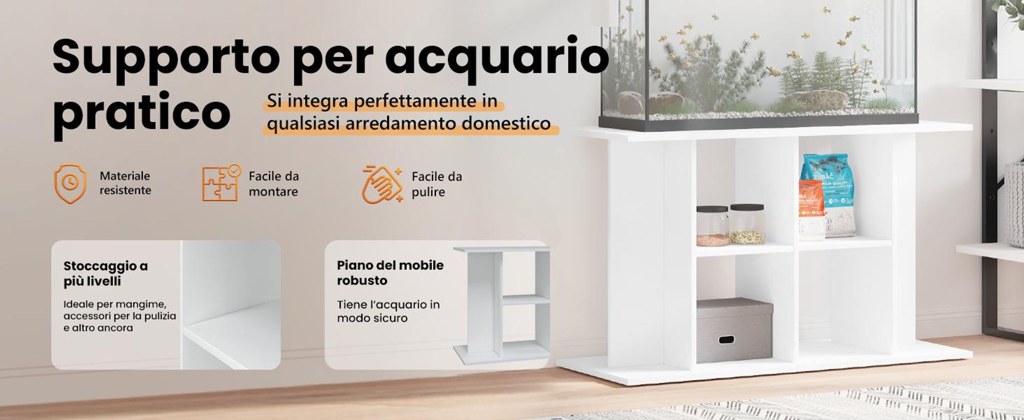 vidaXL Supporto per acquario Bianco 100x40x60 cm Materiale a base di legno