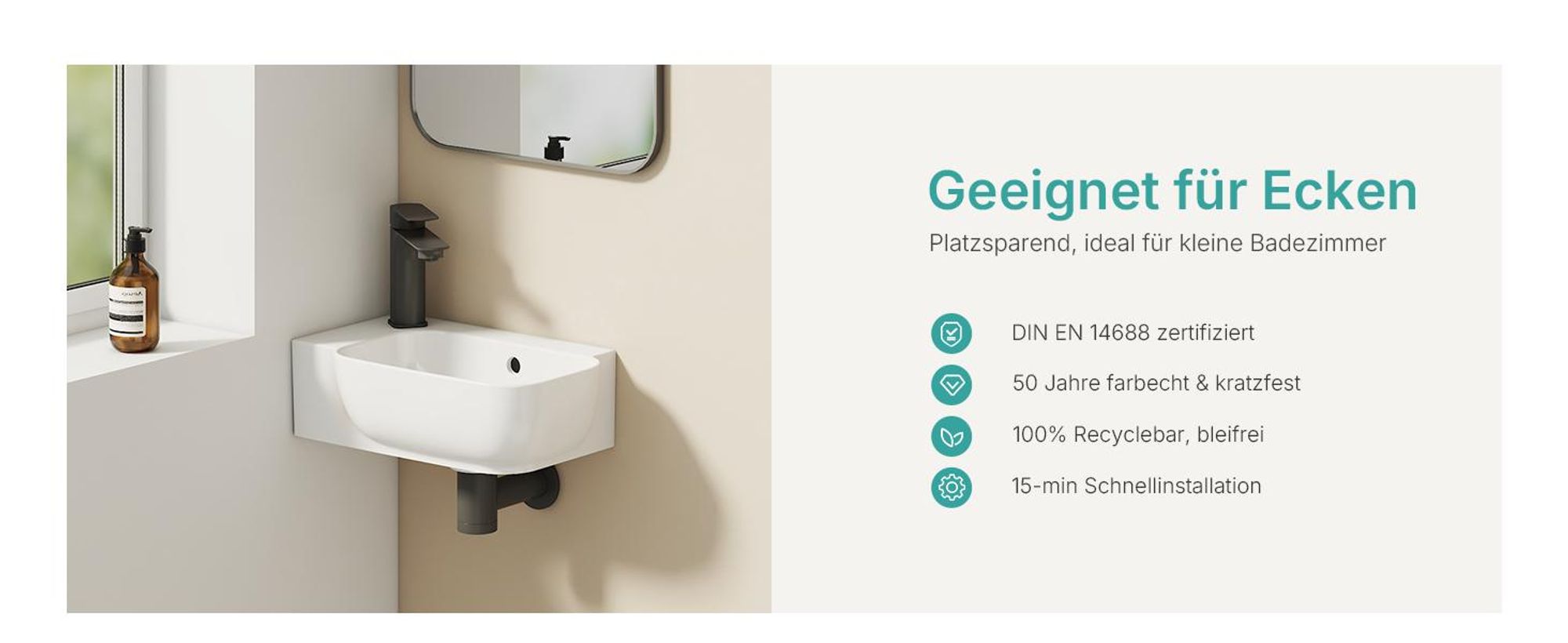 EMKE Wandwaschbecken Keramik Rechteckig 400x250mm Weiß Glänzend Abgerundetes Hänge Waschbecken mit Armaturloch & Überlauf für Gäste-WC & kleines Bad