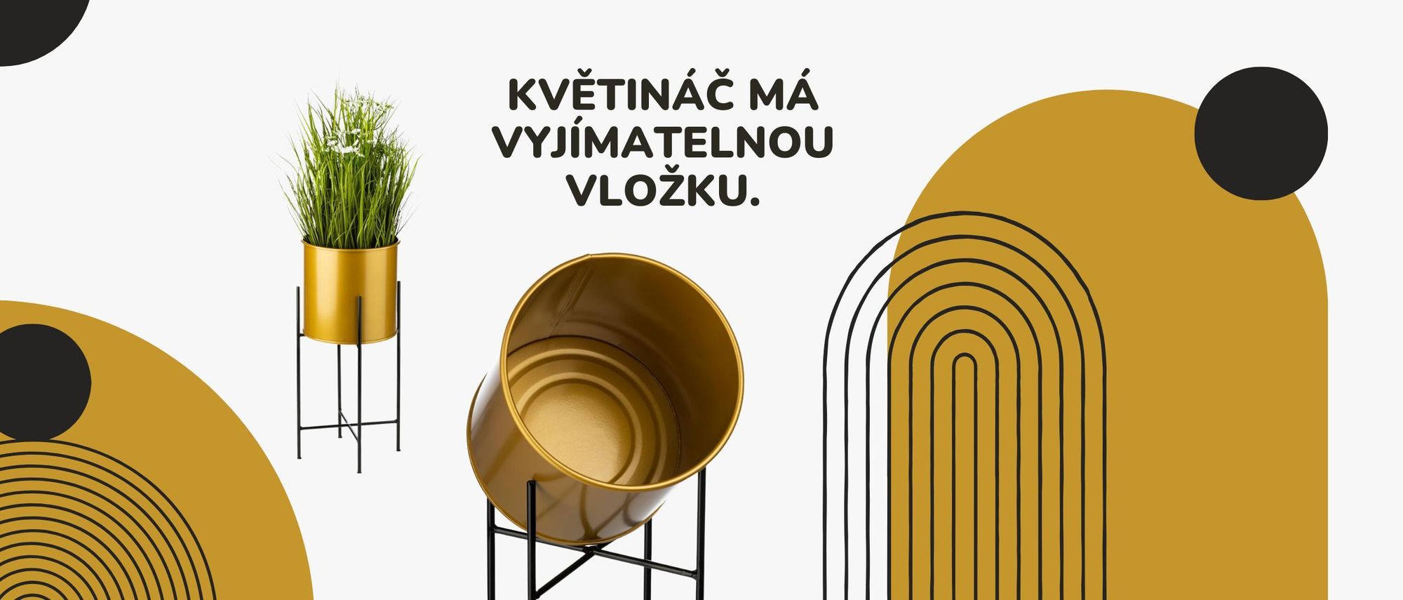 Howhomely, stojan na rostliny, stojan na květiny, květináč, kov, černá, zlatá