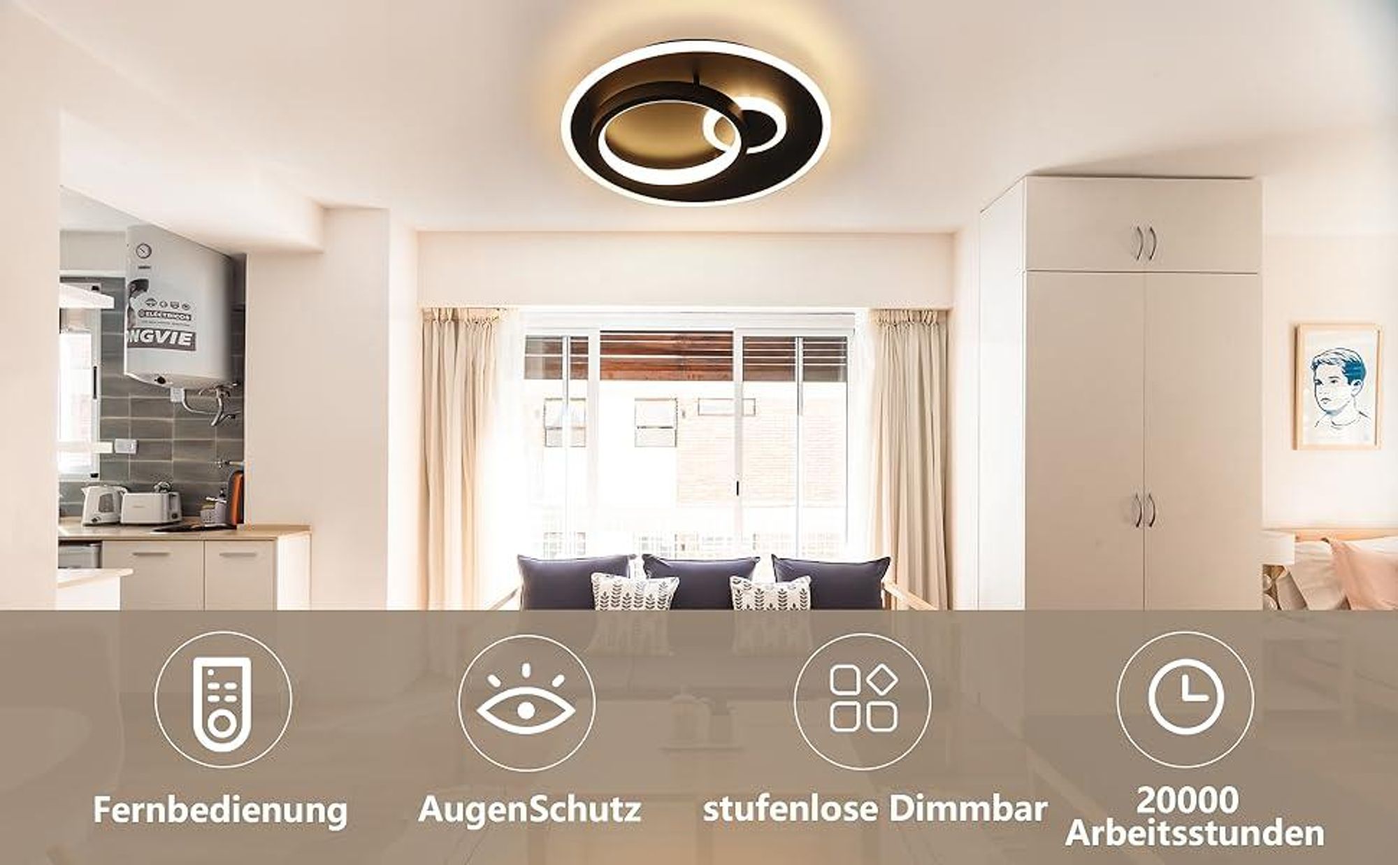 ZMH LED Deckenleuchte Wohnzimmer dimmbar mit Fernbedienung Schwarz Deckenlampe 33W Flurlampe Modern für Schlafzimmer Küche Esszimmer Büro Jugendzimmer
